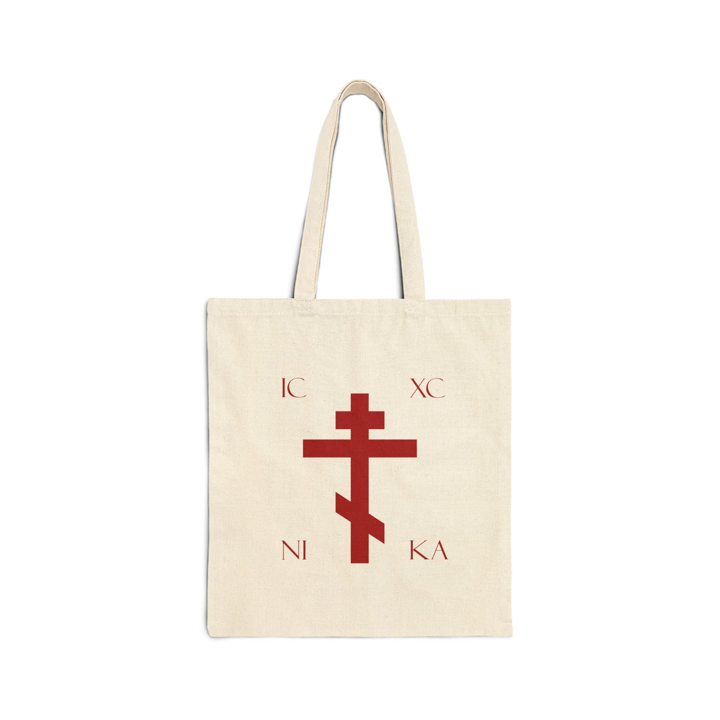 ICXC / NIKA Red Orthodox Cross on Ornate White Medieval Floral Design | Exclusive Best-Selling | Orthodox Christian Tote Bag