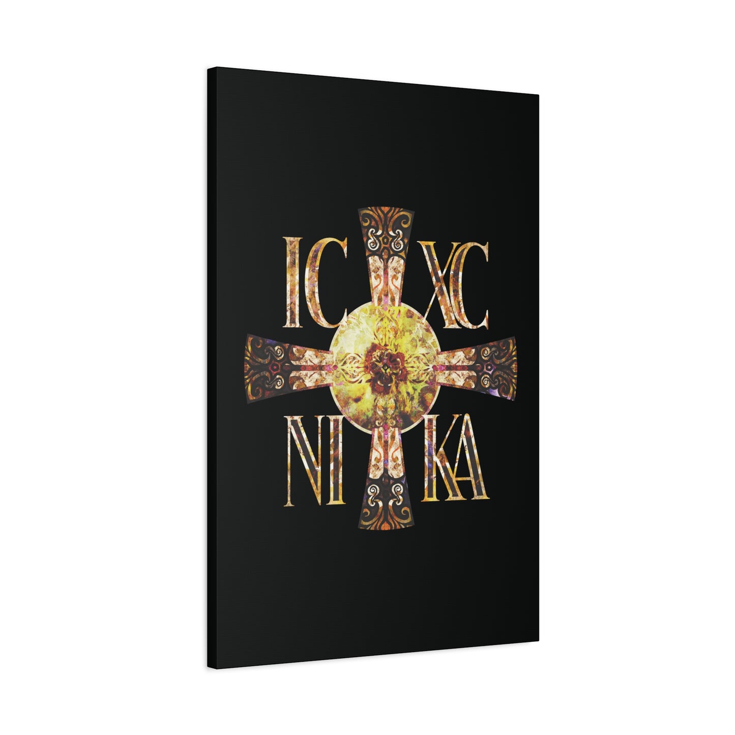 ICXC NIKA Celtic Style Equal Armed Cross | Bright Solar Texture | Orthodox Christian Canvas Art