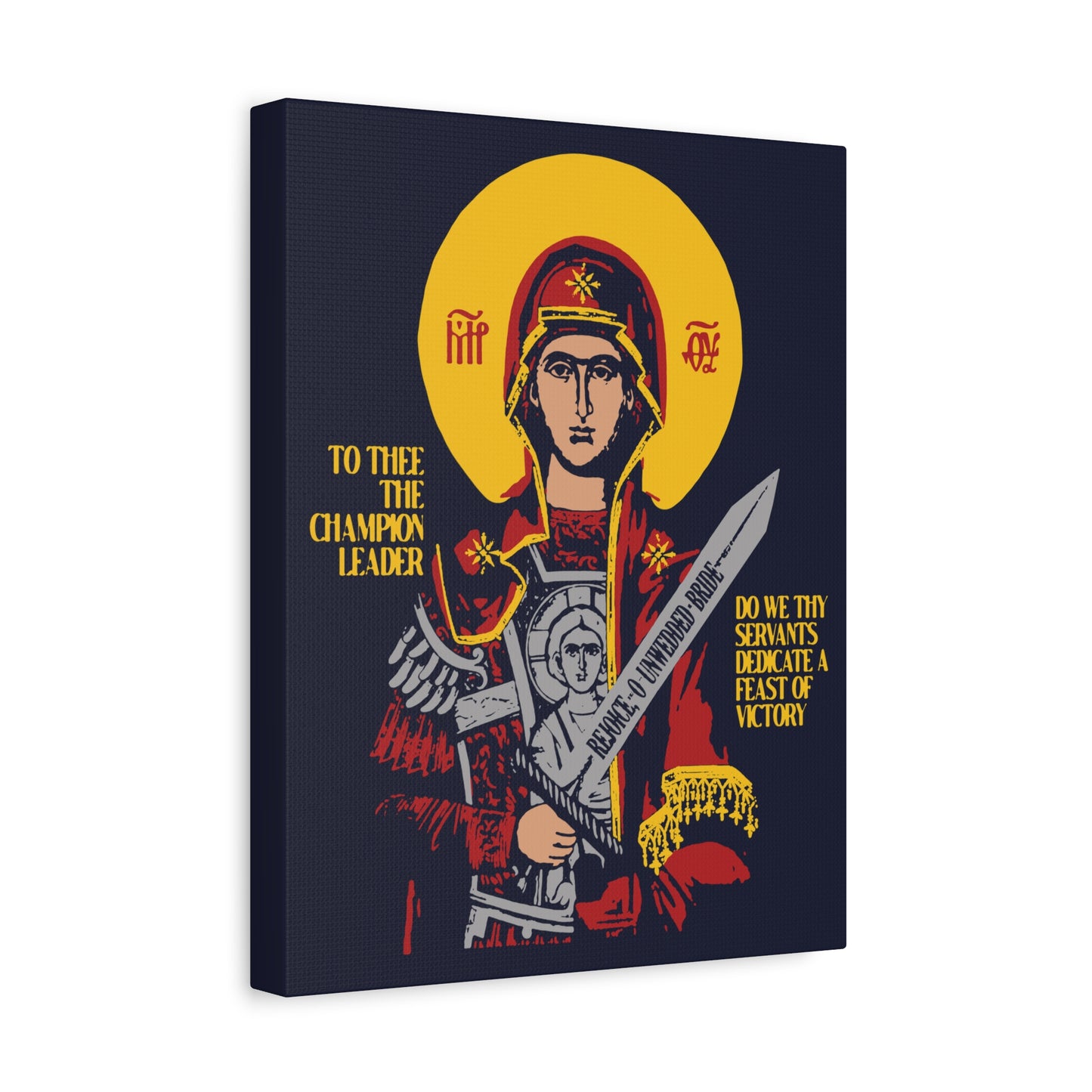 To Thee the Champion Leader | Mother of God | Theotokos with Sword IconoGraphic | Orthodox Christian Canvas Art