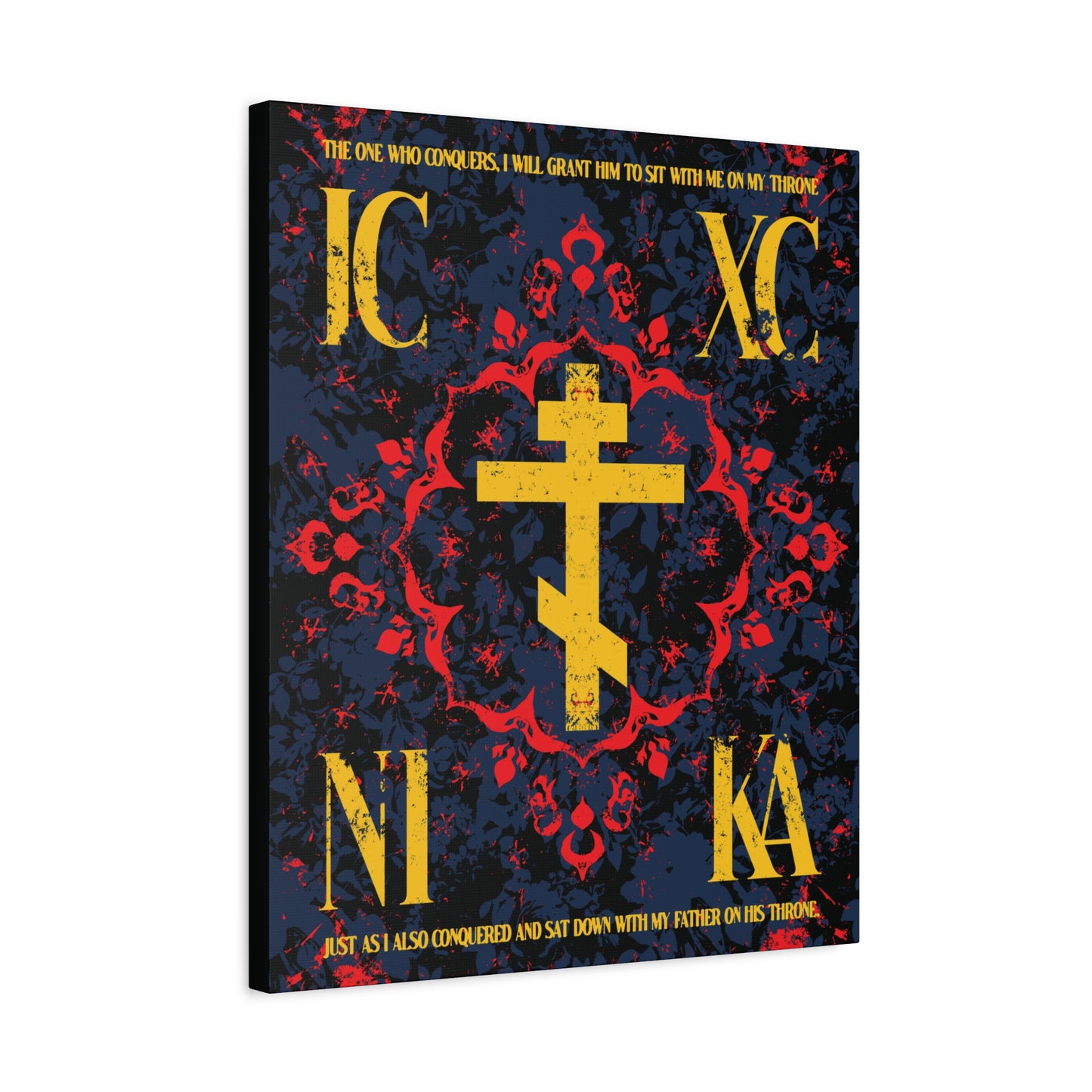IC XC NIKA Orthodox Cross | Medieval Floral Design | The One Who Conquers (Revelation 3:21) | Orthodox Christian Canvas Art