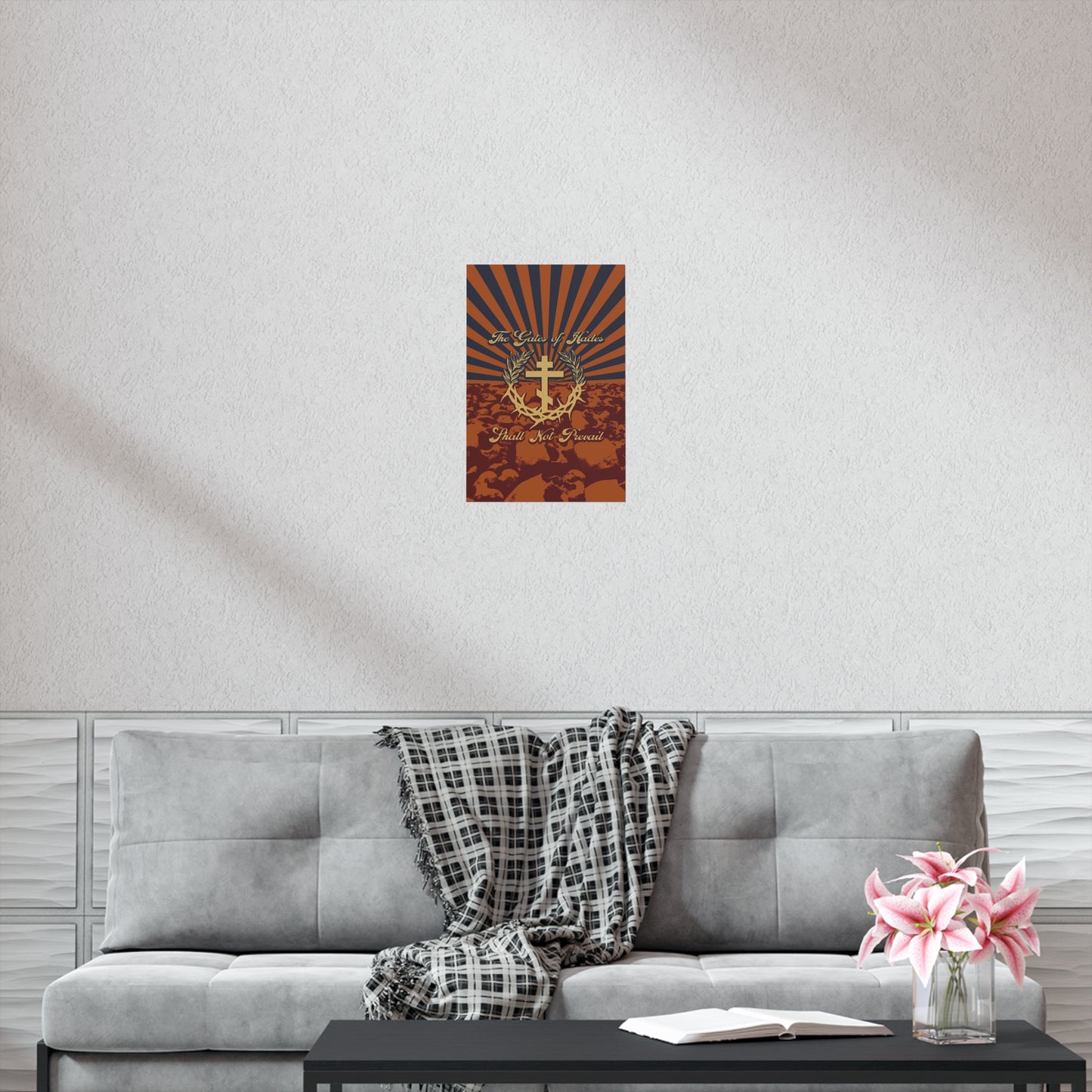 The Gates of Hades Shall Not Prevail | Cross with Wreath & Crown of Thorns | Skulls and Rays | Orthodox Christian Art Poster
