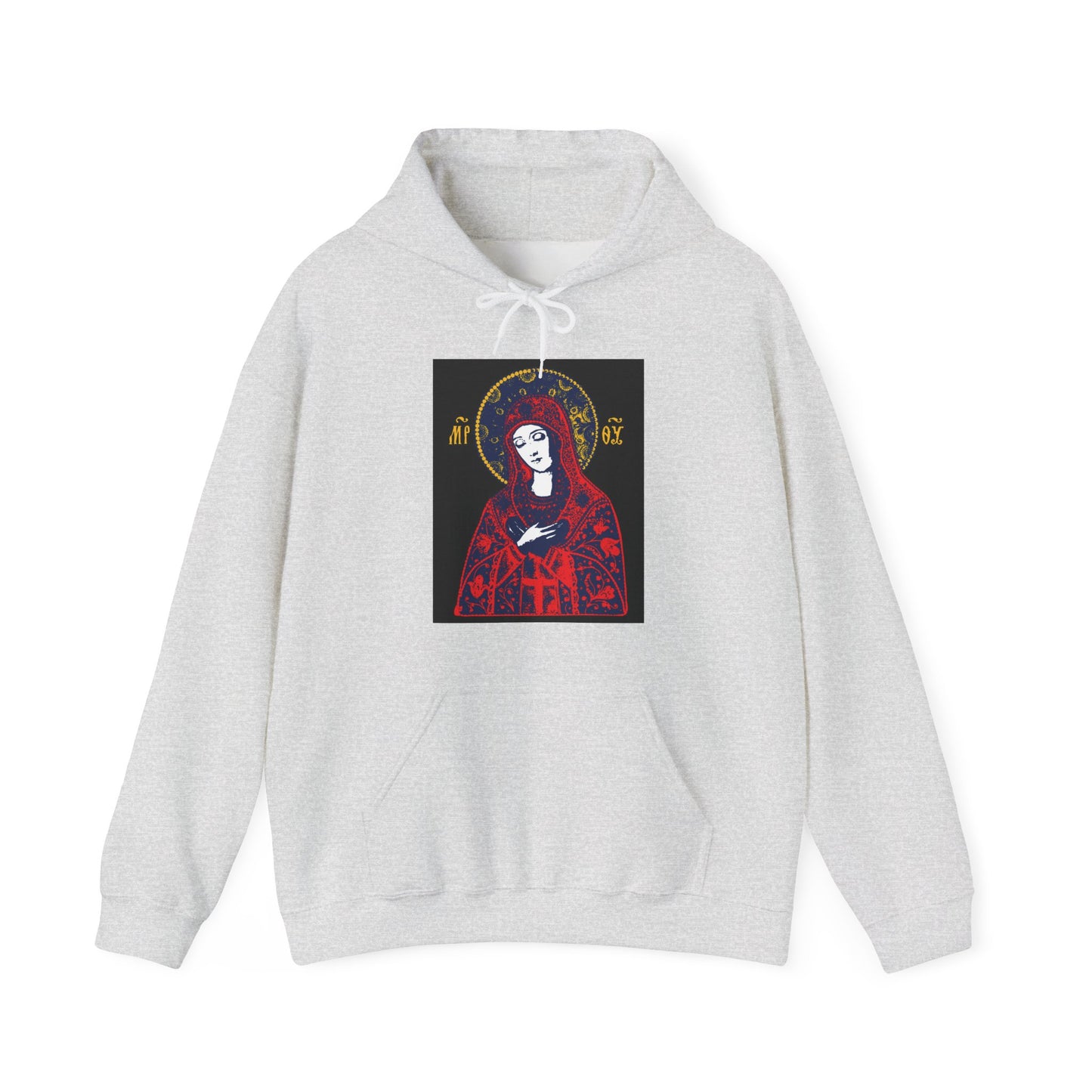Joy of All Joys Tenderness Theotokos Iconographic Based on Traditional Orthodox Iconography | Bright Red Design | Orthodox Christian Hoodie