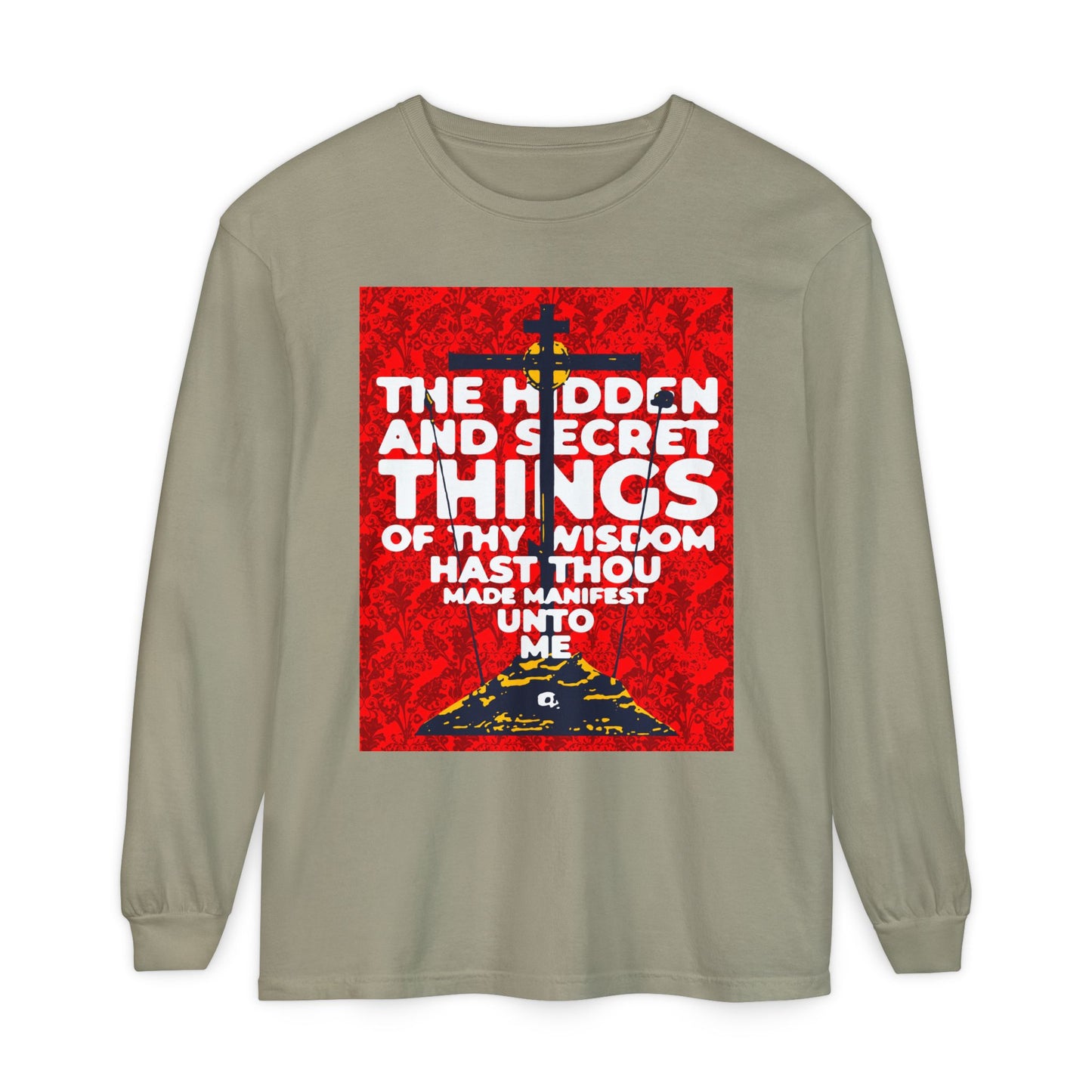 The Hidden and Secret Things of Thy Wisdom (Psalm 50/51) | Golgotha Cross | Skull of Adam | Orthodox Christian Long Sleeve Shirt