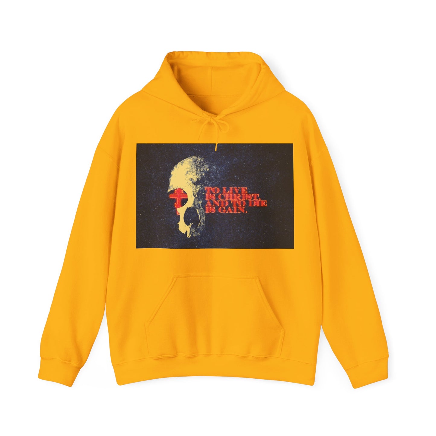 To Live is Christ and to Die is Gain | Phil 1:21 | Retro Texture | Glowing Letters and Cross with Skull | Orthodox Christian Hoodie