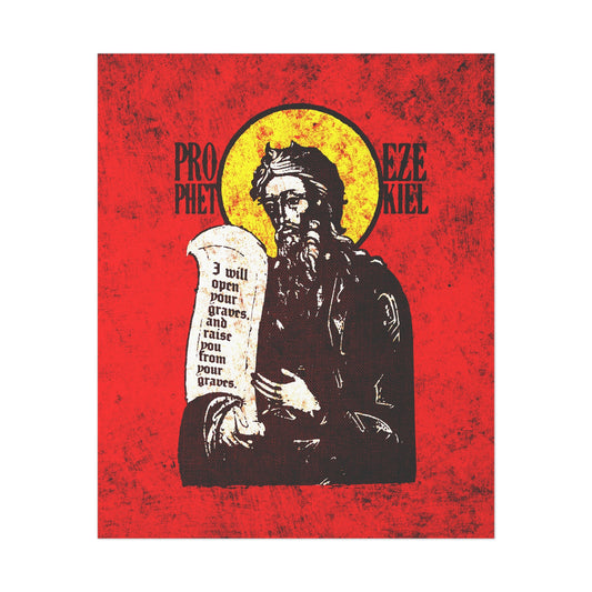 Prophet Ezekiel IconoGraphic | Textured, High Contrast Bright Red and Yellow Design | Old Testament | Orthodox Christian Art Poster