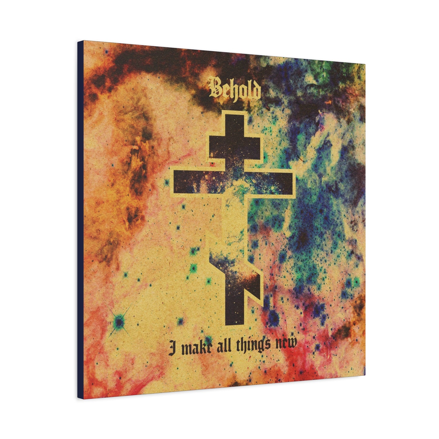 Behold, I Make All Things New (Revelation 21:5) | Cosmic Orthodox Cross On Inverted Starfield | Second Coming | Orthodox Christian Canvas Art