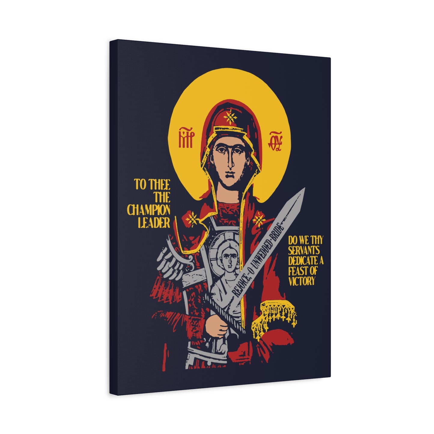 To Thee the Champion Leader | Mother of God | Theotokos with Sword IconoGraphic | Orthodox Christian Canvas Art