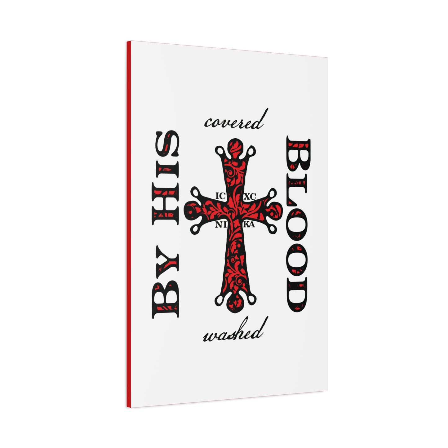 Washed/Covered By His Blood (1 John 1:7) | ICXC NIKA Ornate Red Orthodox Cross | Orthodox Christian Canvas Art
