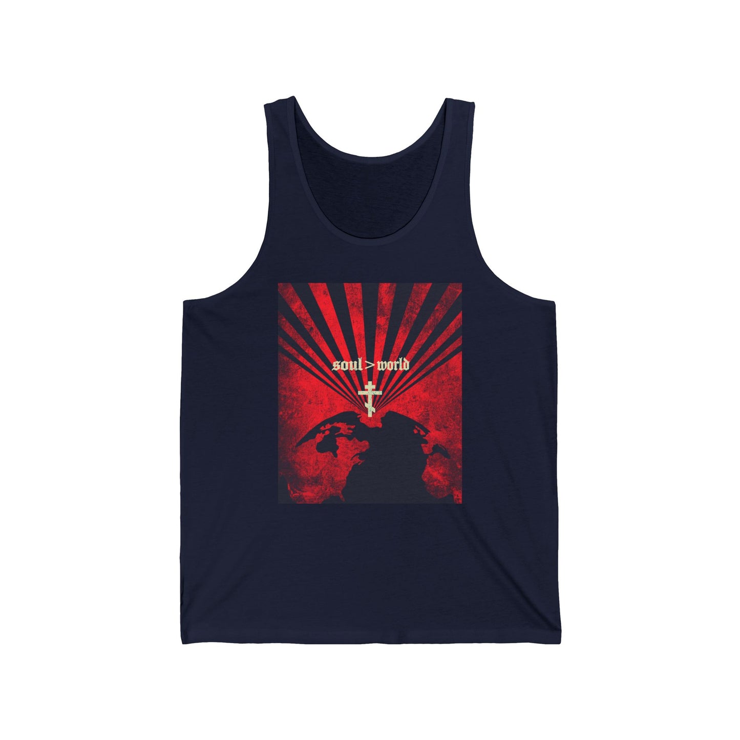 What Shall it Profit a Man | Matthew 16:26 | Soul Is Greater Than World | Red Earth White Cross | Orthodox Christian Jersey Tank Top
