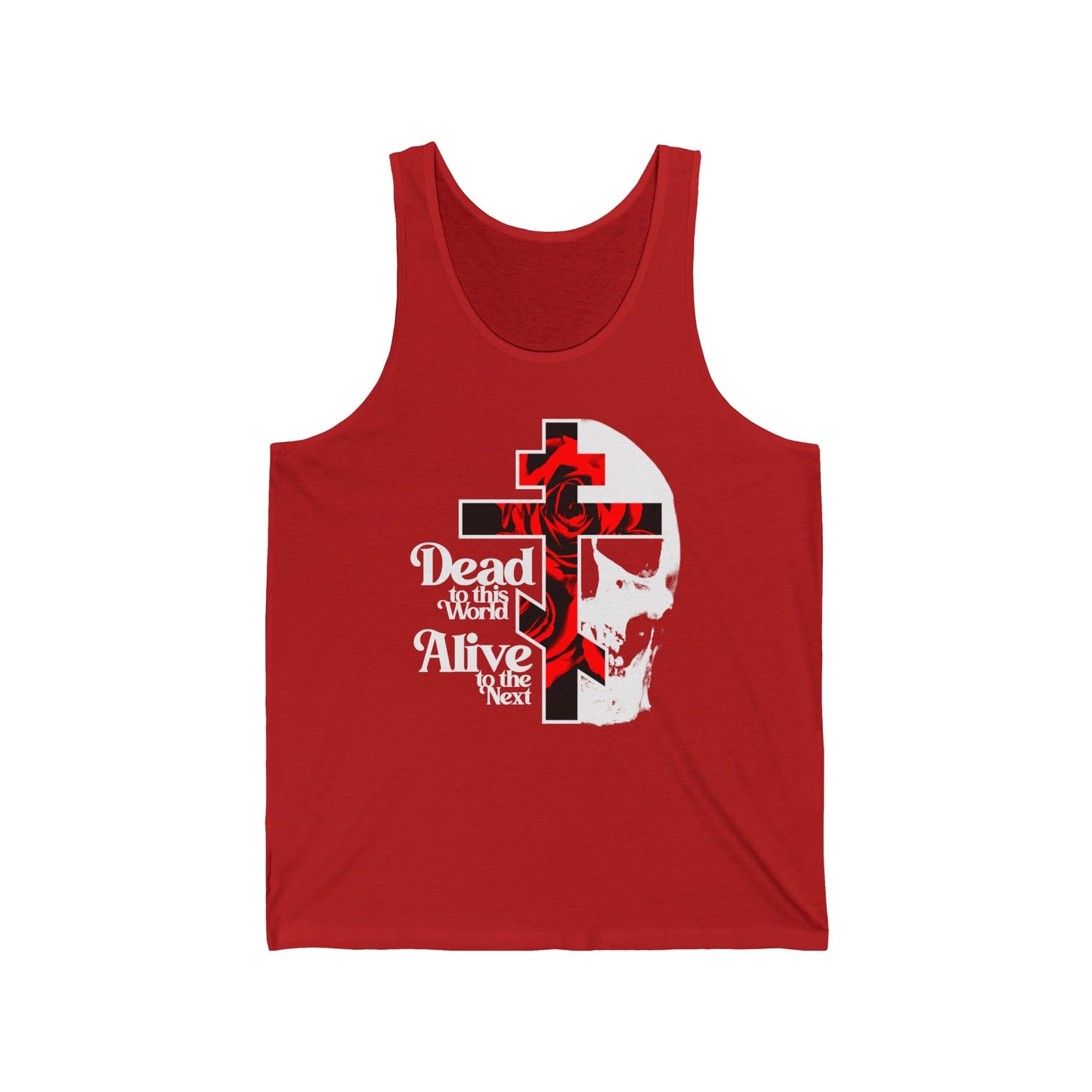 Dead to this World Alive to the Next | Goth Aesthetic Flower Cross & Skull | Bestselling Orthodox Christian Jersey Tank Top / Sleeveless Shirt