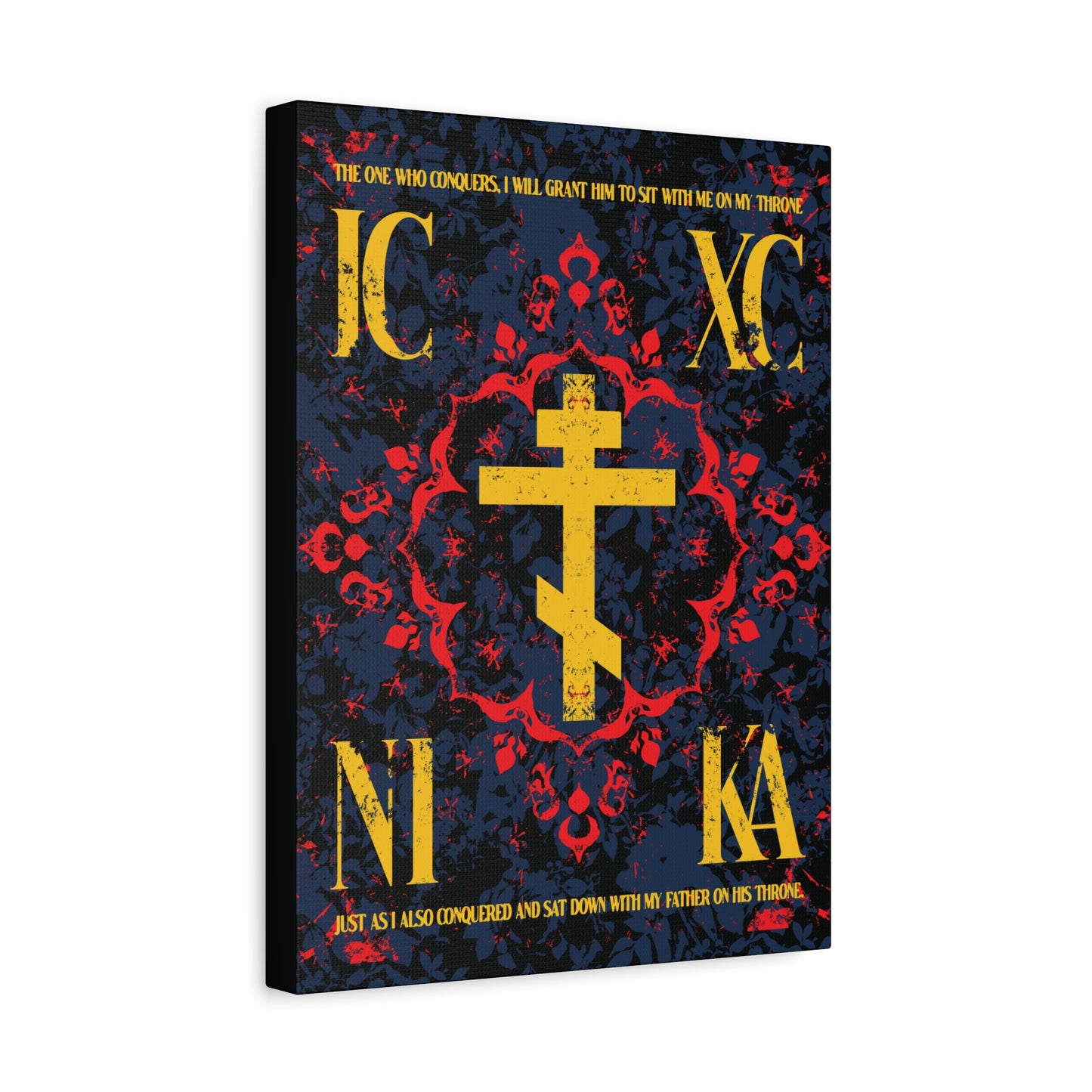 IC XC NIKA Orthodox Cross | Medieval Floral Design | The One Who Conquers (Revelation 3:21) | Orthodox Christian Canvas Art