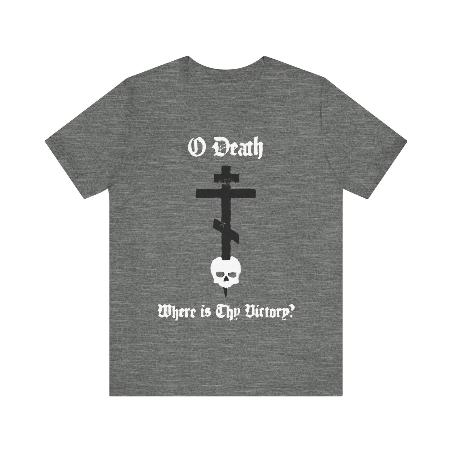 O Death Where is Thy Victory? 1 Cor 15:55 | Cross Stabbing Skull | Spraypaint Aesthetic | Orthodox Christian Cotton T-Shirt