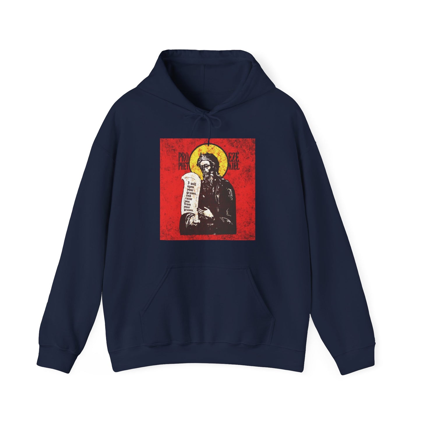 Prophet Ezekiel IconoGraphic | Textured, High Contrast Bright Red and Yellow Design | Old Testament | Orthodox Christian Hoodie