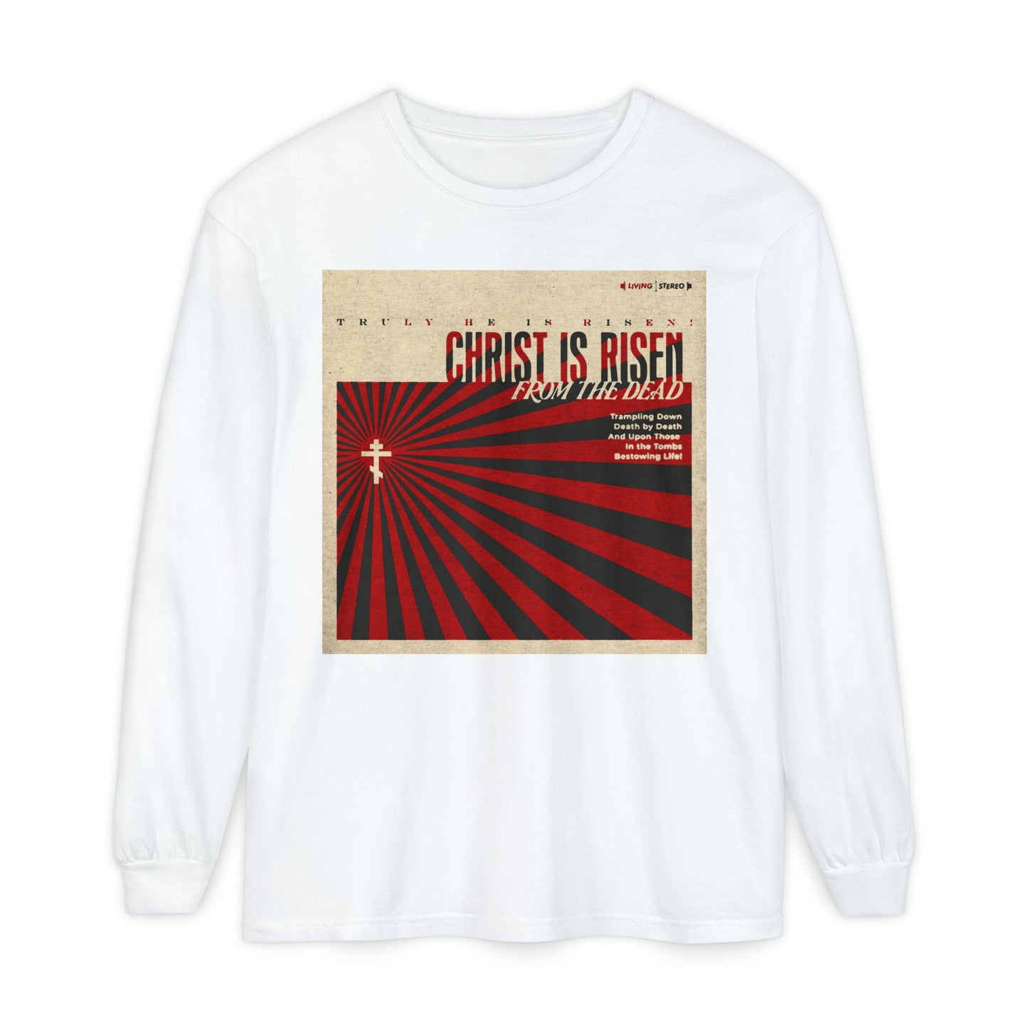 Christ is Risen from the Dead | Paschal Troparion | Retro LP Cover Design | Orthodox Christian Long Sleeve Shirt