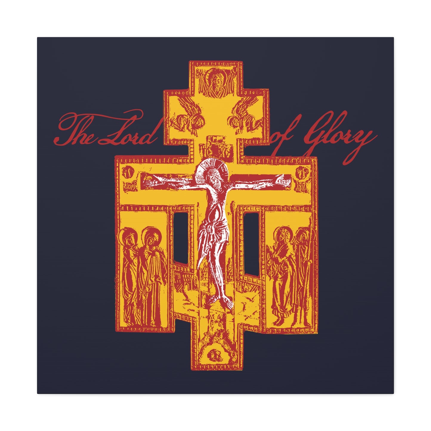 The Lord of Glory | Russian Golgotha Crucifix IconoGraphic (Blue BG) | 1 Corinthians 2:8 | Orthodox Christian Canvas Art