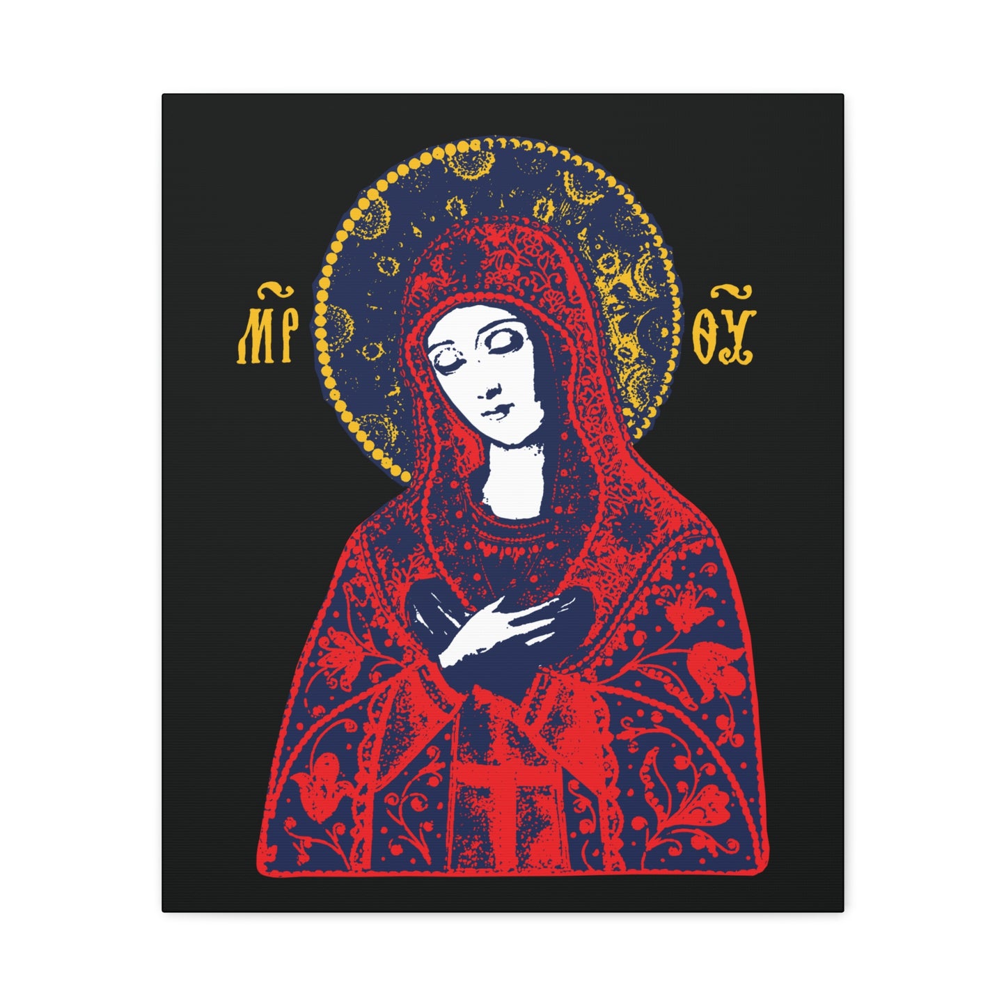Joy of All Joys Tenderness Theotokos Iconographic Based on Traditional Orthodox Iconography | Red Design | Orthodox Christian Canvas Art
