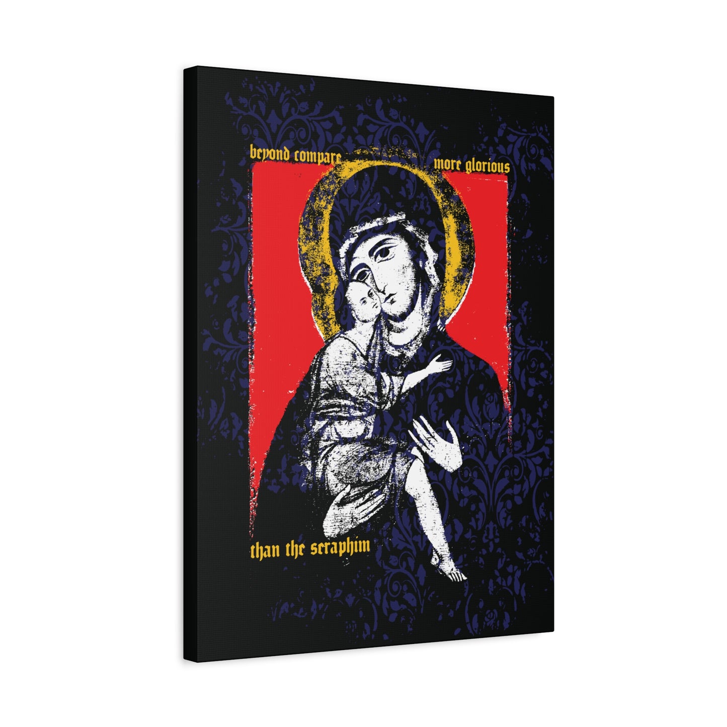 Beyond Compare More Glorious Than the Seraphim | Vladimir Theotokos Iconographic | Orthodox Christian Canvas Art