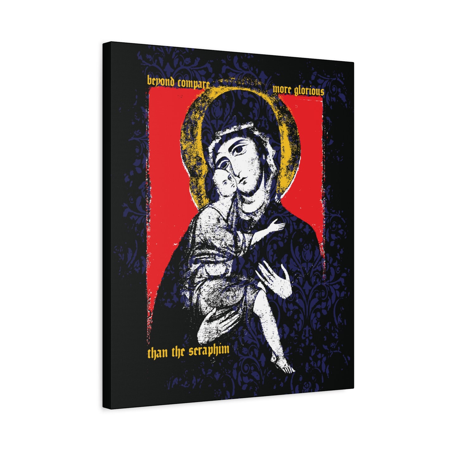 Beyond Compare More Glorious Than the Seraphim | Vladimir Theotokos Iconographic | Orthodox Christian Canvas Art