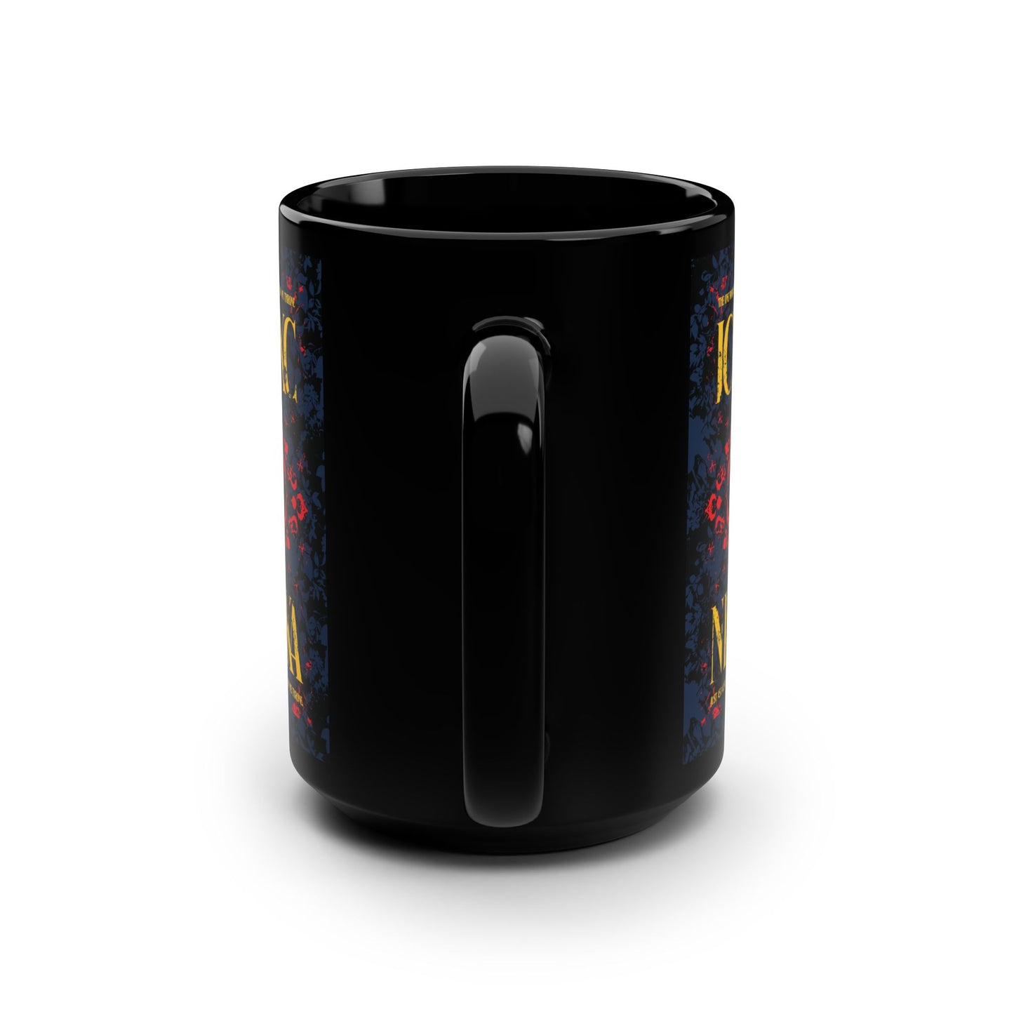IC XC NIKA Orthodox Cross | Medieval Floral Design | The One Who Conquers (Revelation 3:21) | Orthodox Christian Black Mug