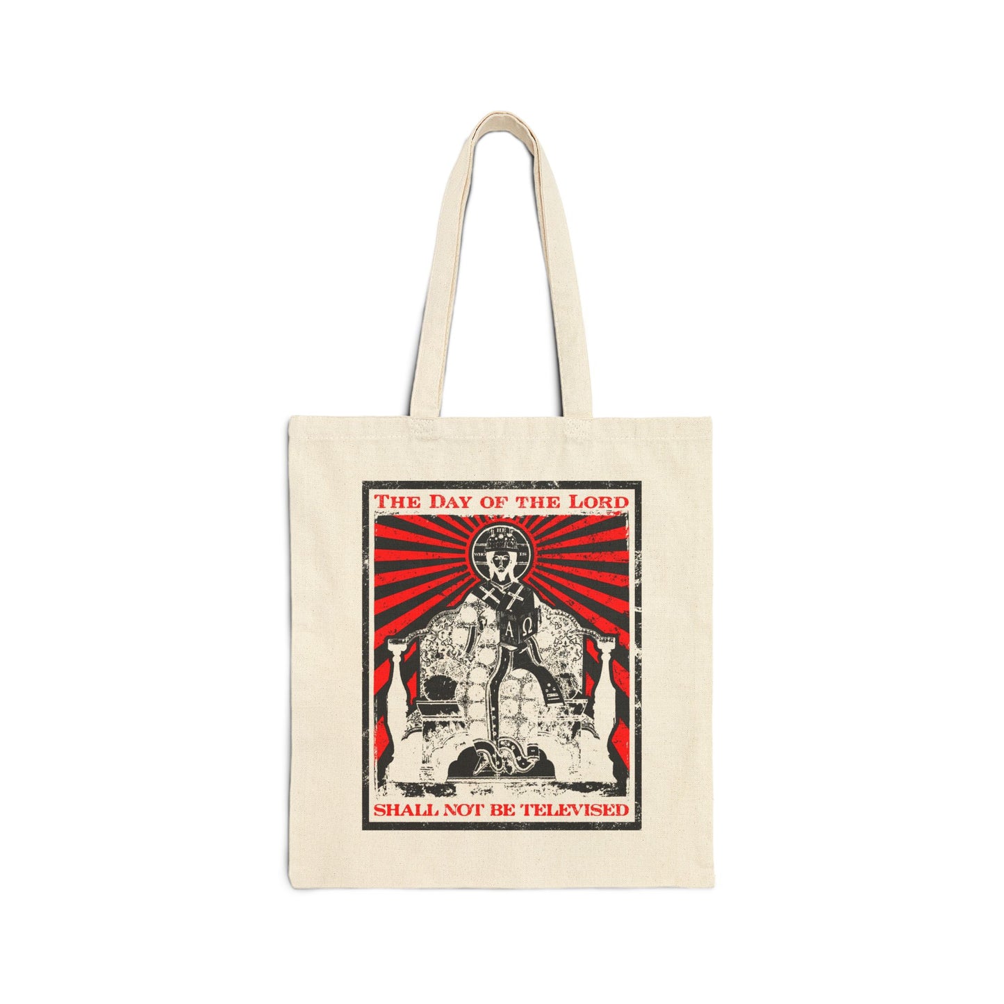 The Day of the Lord Shall Not Be Televised | Jesus Christ Enthroned Iconographic | Second Coming | Revelation | Orthodox Christian Canvas Tote Bag