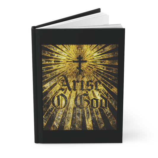 Arise O God | Psalm 81 (82 LXX) Orthodox Christian blank journal with a black hardcover, golden rays, textured gothic font, and Orthodox cross—reflecting the Divine Council worldview.