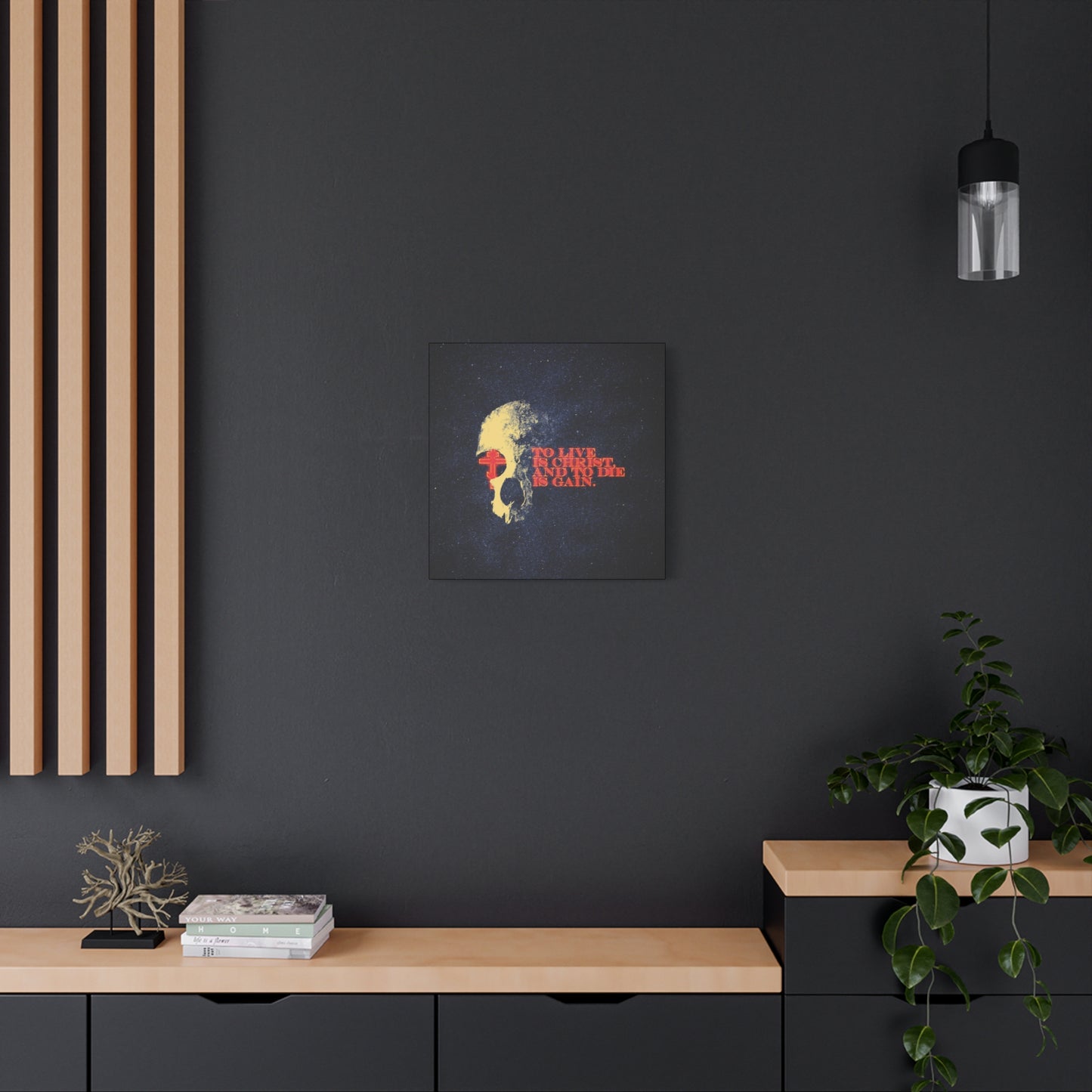 To Live is Christ and to Die is Gain | Phil 1:21 | Retro Texture | Glowing Letters and Cross with Skull | Orthodox Christian Canvas Art