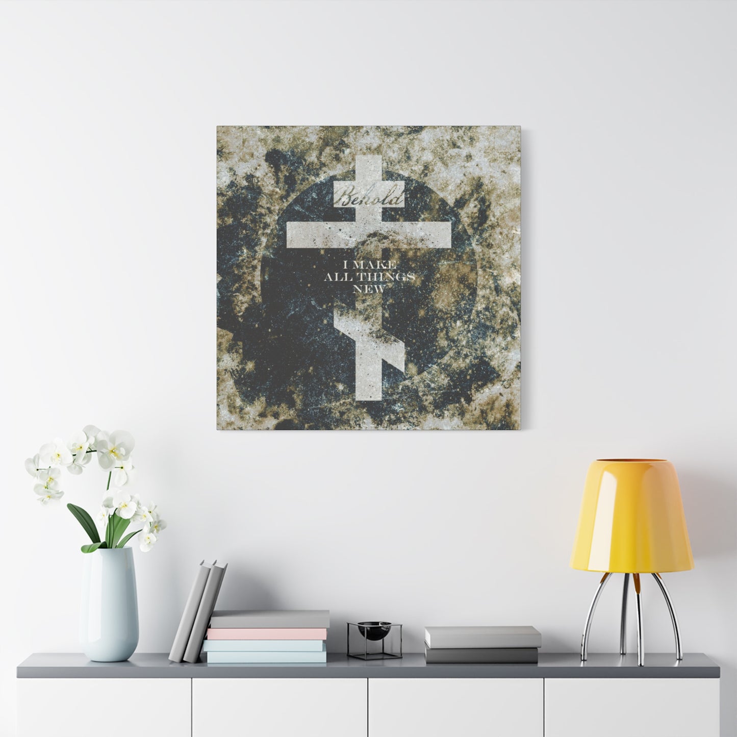 Behold, I Make All Things New | Revelation 21:5 | Cosmic Textured Orthodox Cross | Parousia | Orthodox Christian Canvas Art