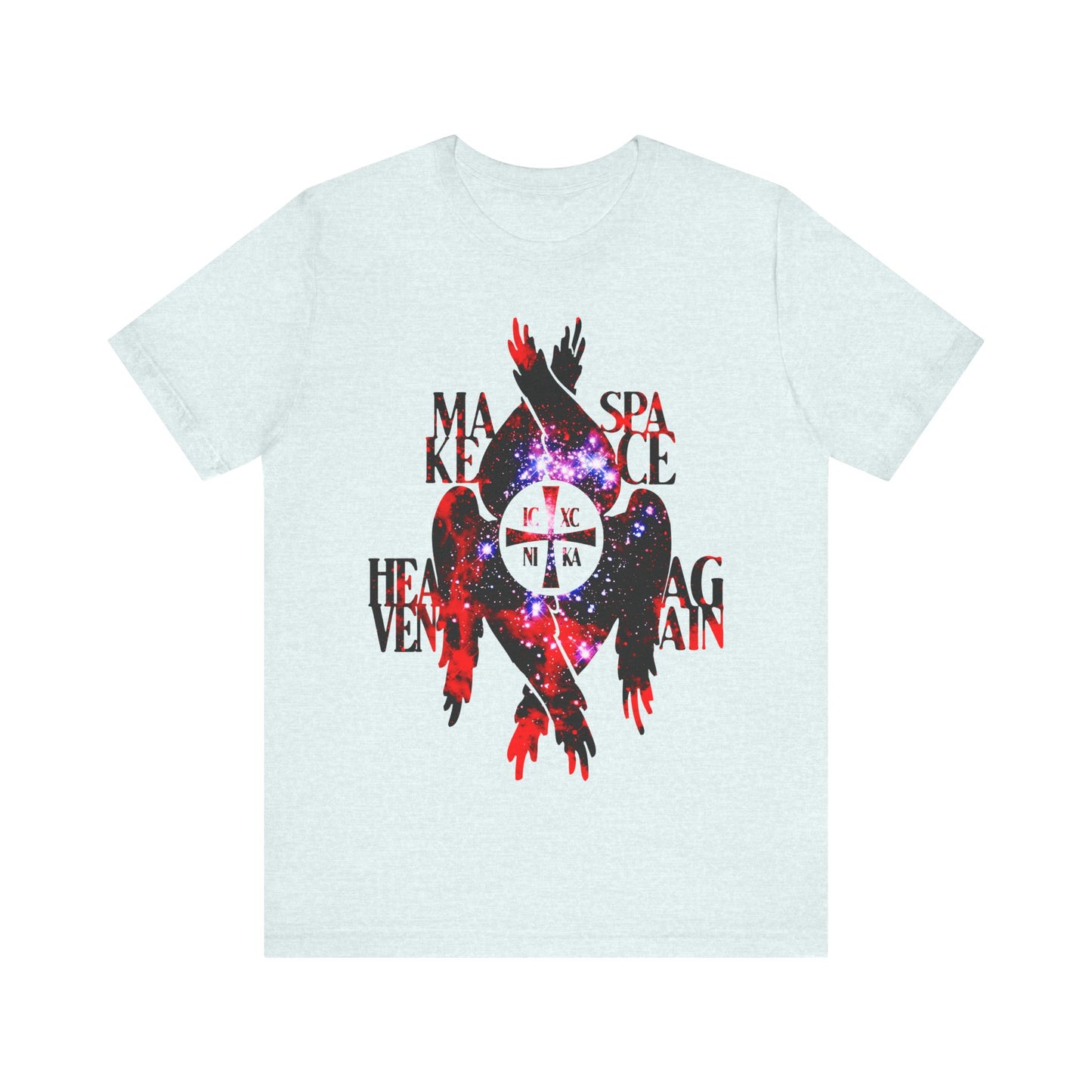 Make Space Heaven Again | Cosmic Textured ICXC NIKA Cross | Seraphim Wings | Orthodox Christian T-Shirt