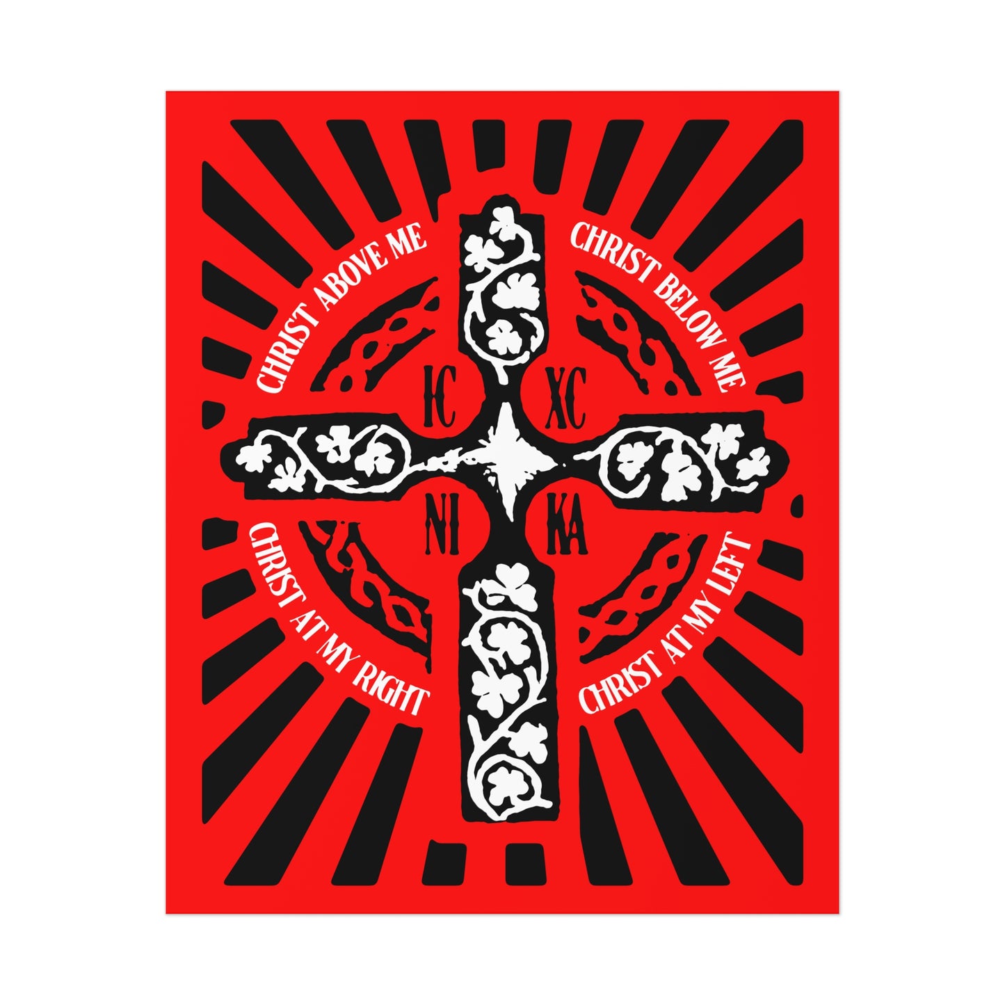 Red ICXC NIKA Enniskillen Celtic Cross | Lorica of St. Patrick | Shield Prayer | Orthodox Christian Art Poster