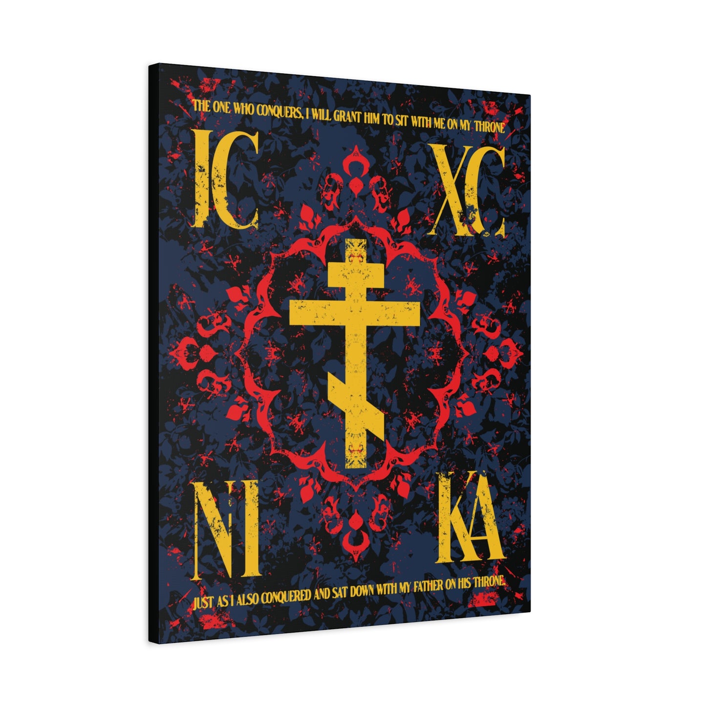 IC XC NIKA Orthodox Cross | Medieval Floral Design | The One Who Conquers (Revelation 3:21) | Orthodox Christian Canvas Art