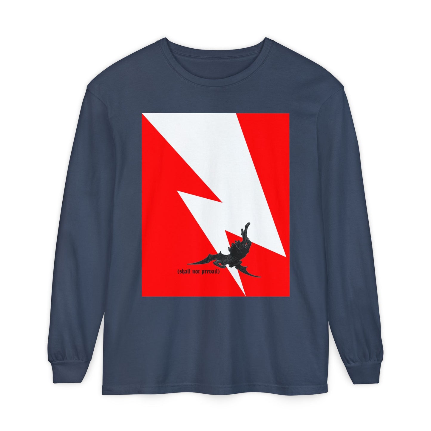 Shall Not Prevail | Satan Fell from Heaven Like Lightning (Luke 10:18) | Minimalist Design | Orthodox Christian Long Sleeve Shirt