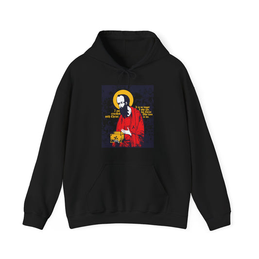 St Paul Holding Gospel Iconographic | I am crucified with Christ (Galatians 2:20) | Orthodox Christian Hoodie