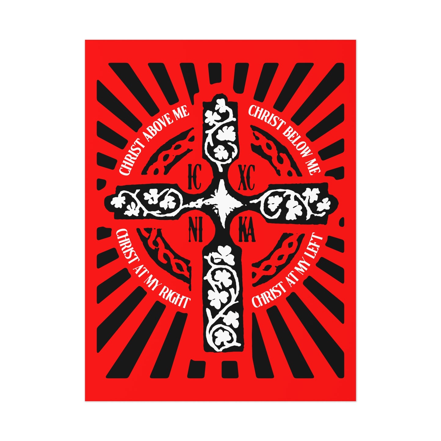 Red ICXC NIKA Enniskillen Celtic Cross | Lorica of St. Patrick | Shield Prayer | Orthodox Christian Art Poster