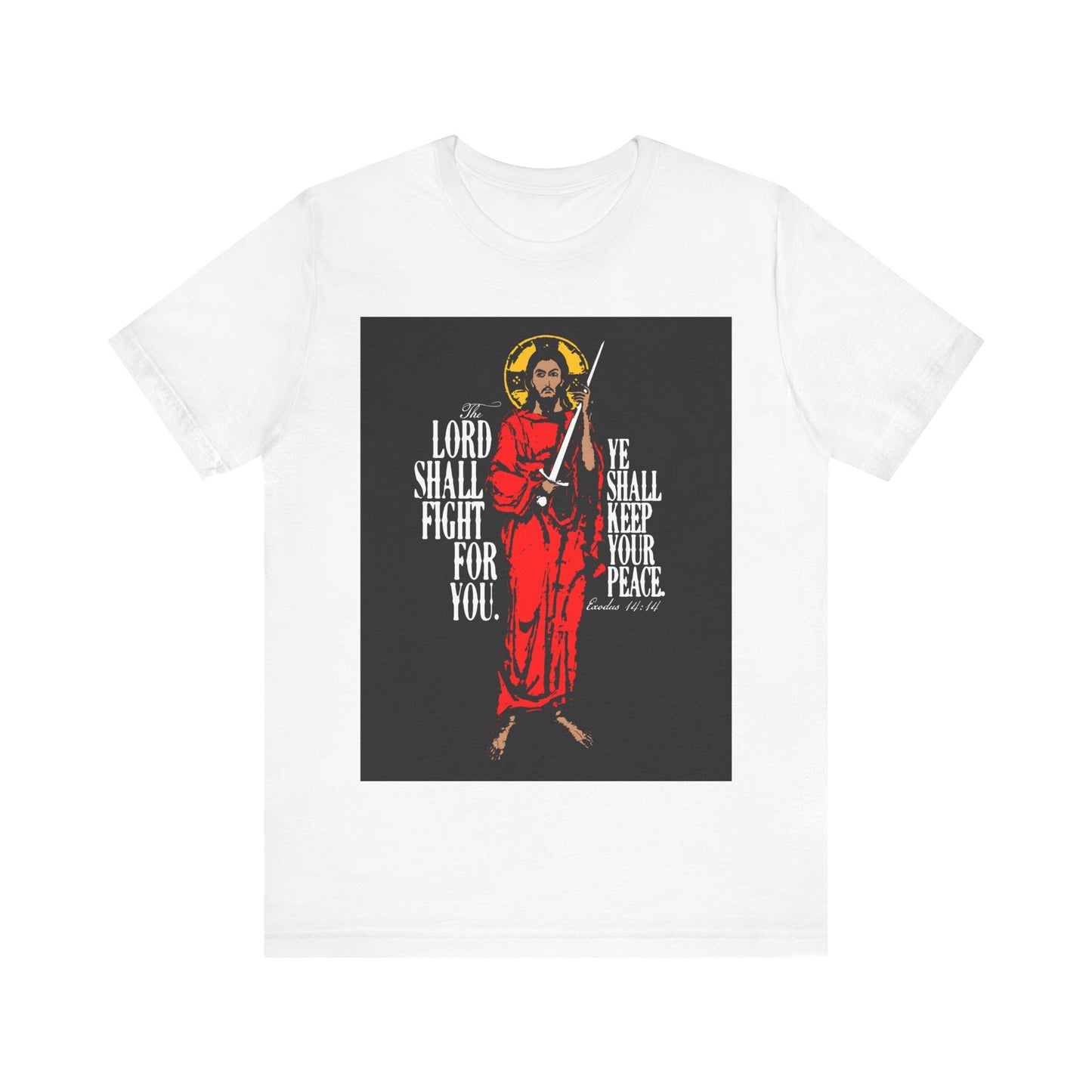 The Lord Shall Fight For You (Exodus 14:14) | Jesus Christ with Sword IconoGraphic | Orthodox Christian Cotton T-Shirt