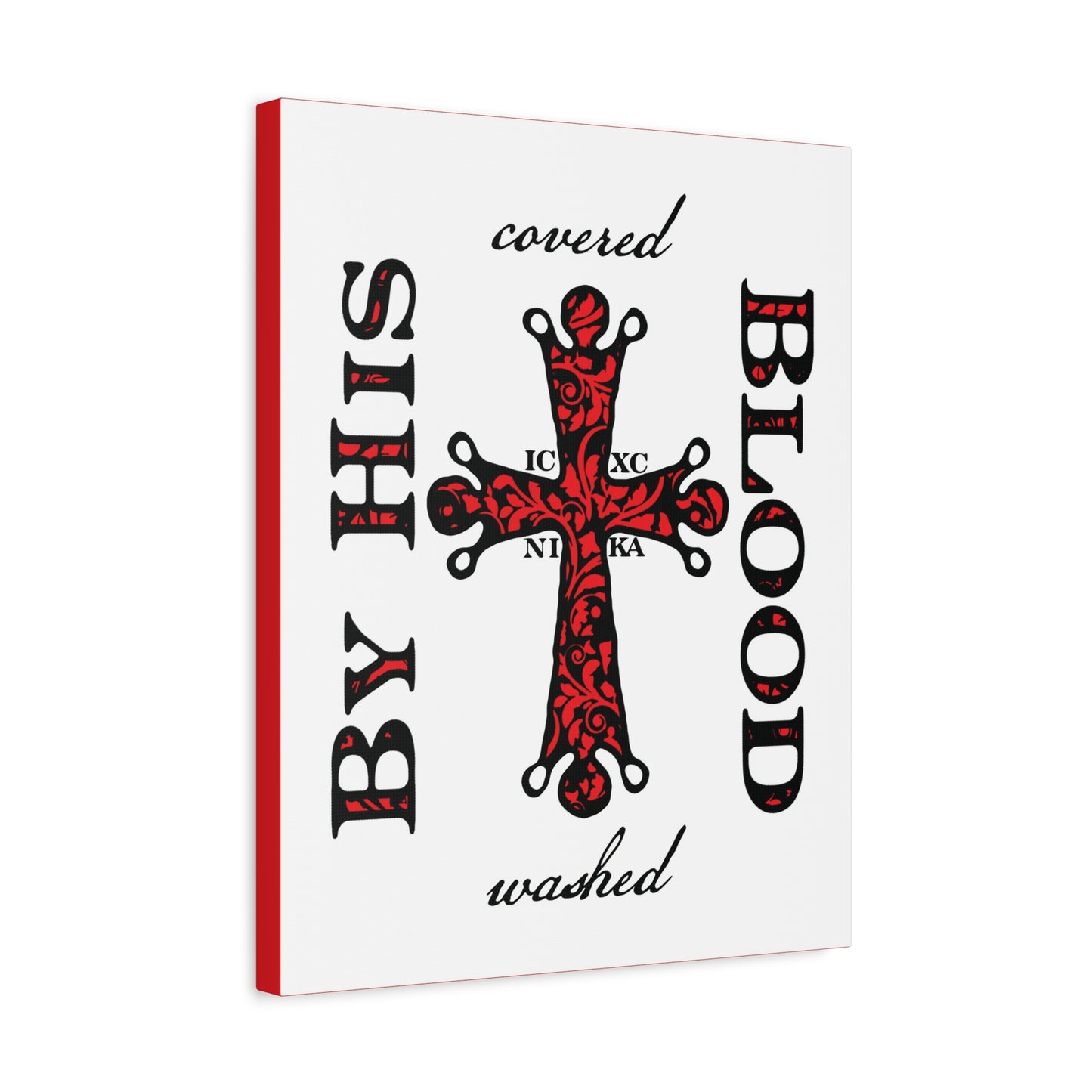 Washed/Covered By His Blood (1 John 1:7) | ICXC NIKA Ornate Red Orthodox Cross | Orthodox Christian Canvas Art