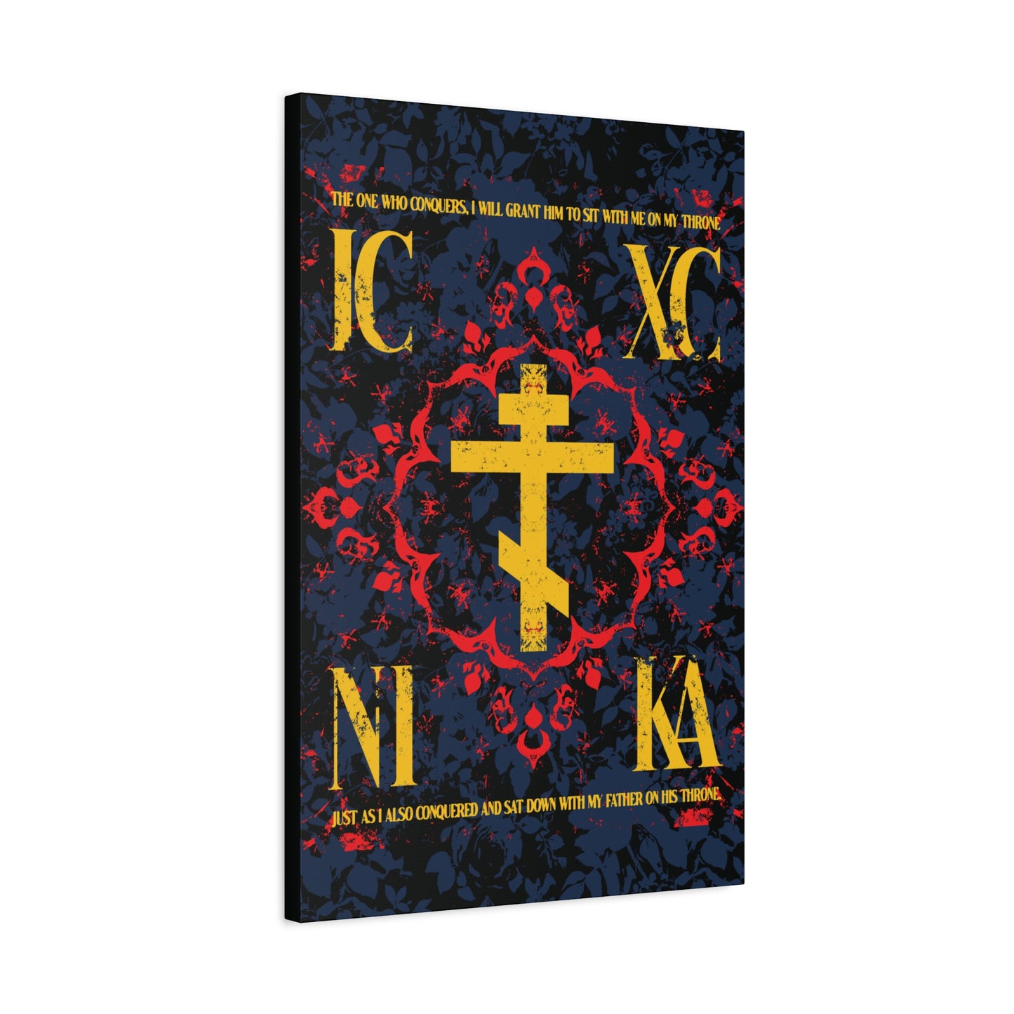 IC XC NIKA Orthodox Cross | Medieval Floral Design | The One Who Conquers (Revelation 3:21) | Orthodox Christian Canvas Art
