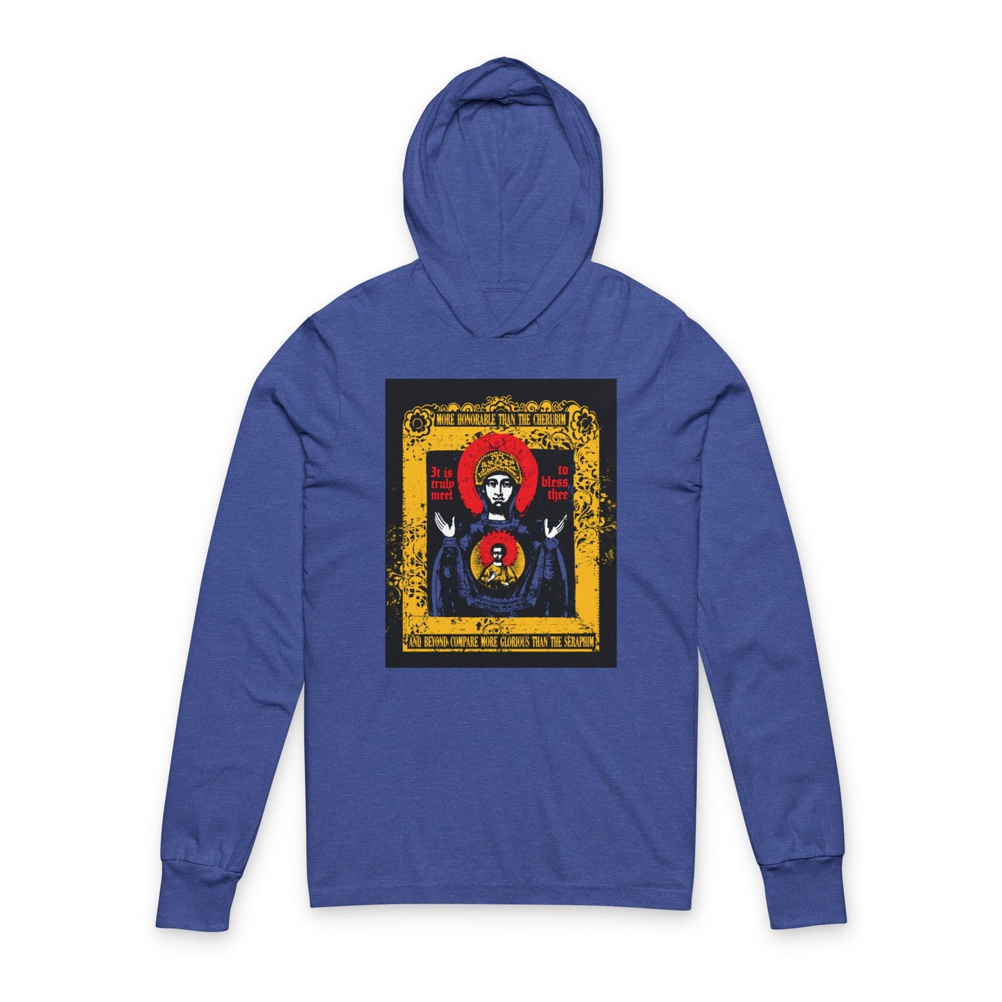It is Truly Meet To Bless Thee Iconographic | Axion Estin Hymn to the Mother of God Theotokos | Orthodox Long Sleeve Hooded Shirt