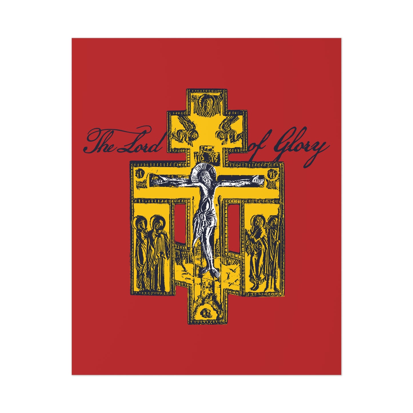 The Lord of Glory | Russian Golgotha Crucifix IconoGraphic (Red BG) | 1 Corinthians 2:8 | Orthodox Christian Art Poster
