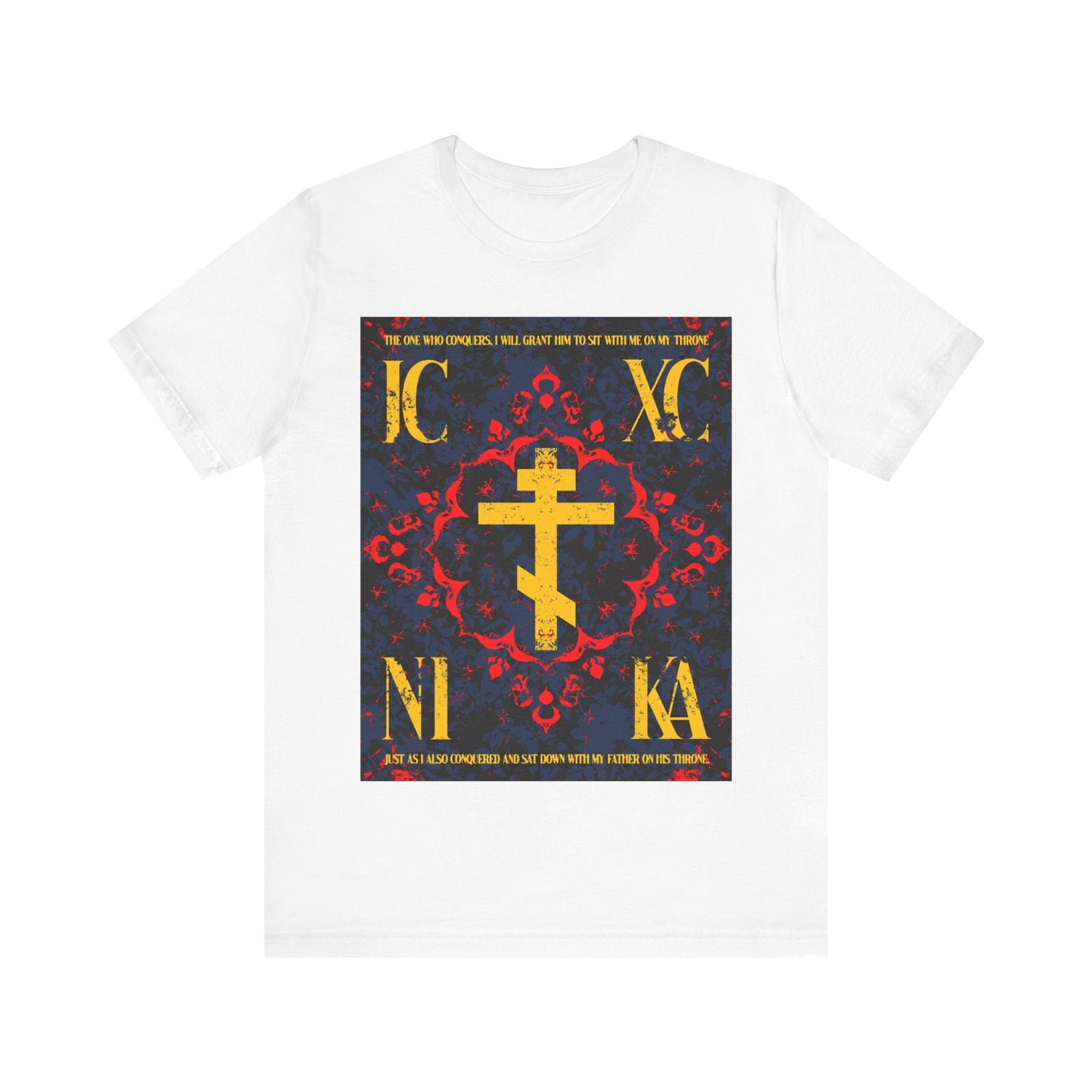 IC XC NIKA Orthodox Cross | Medieval Floral Design | The One Who Conquers (Revelation 3:21) | Orthodox Christian T-Shirt