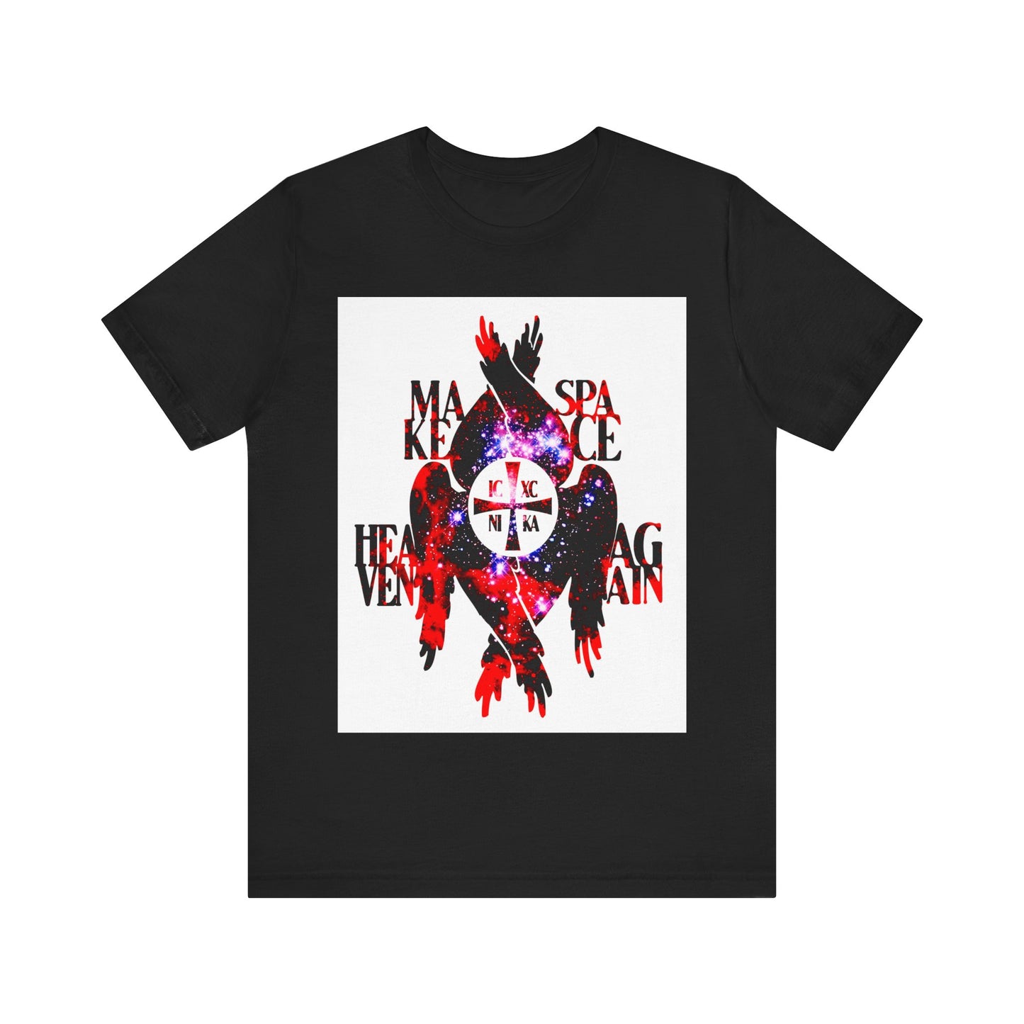 Make Space Heaven Again | Cosmic Textured ICXC NIKA Cross | Seraphim Wings | Orthodox Christian T-Shirt