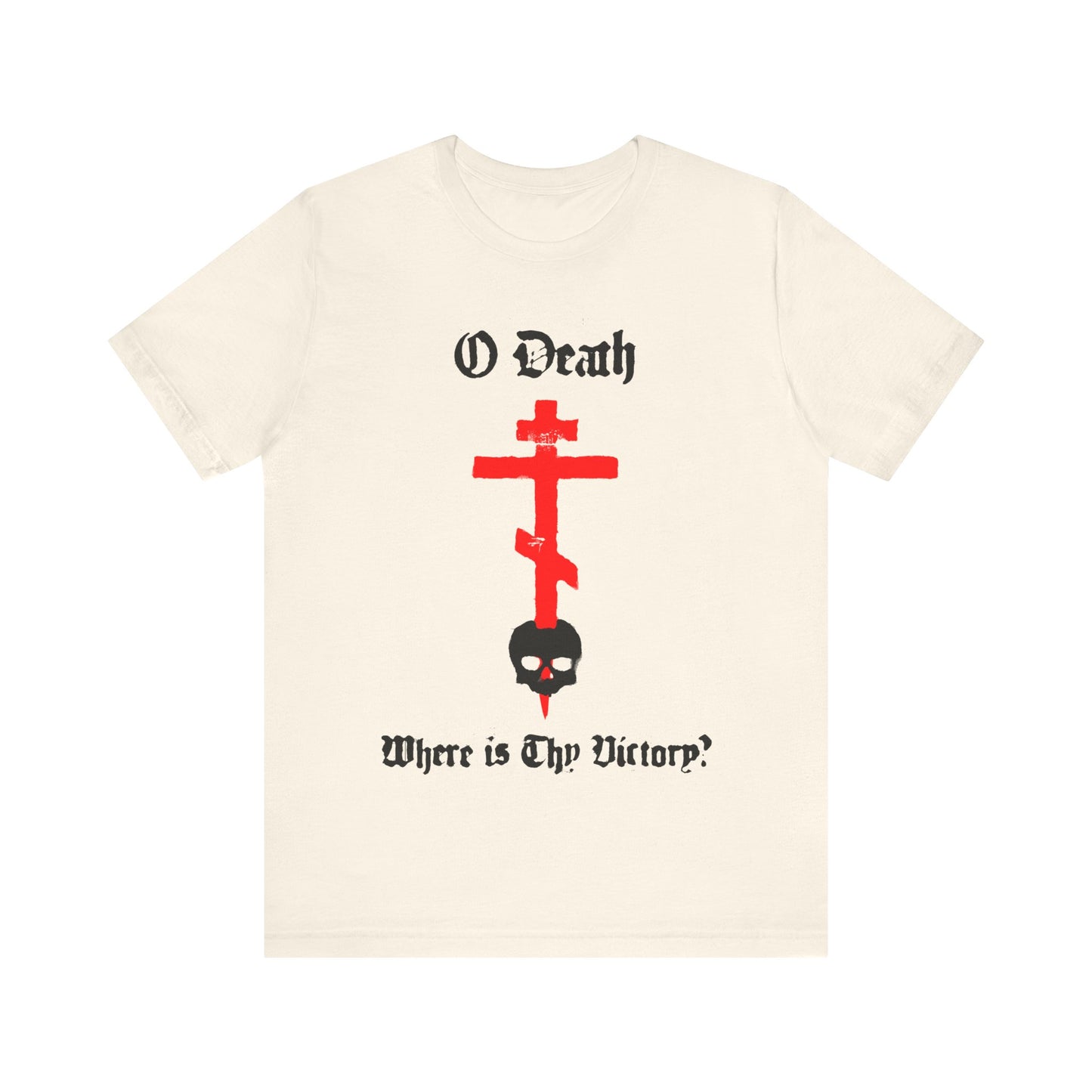 O Death Where is Thy Victory? 1 Cor 15:55 | Cross Stabbing Skull | Spraypaint Aesthetic | Orthodox Christian Cotton T-Shirt