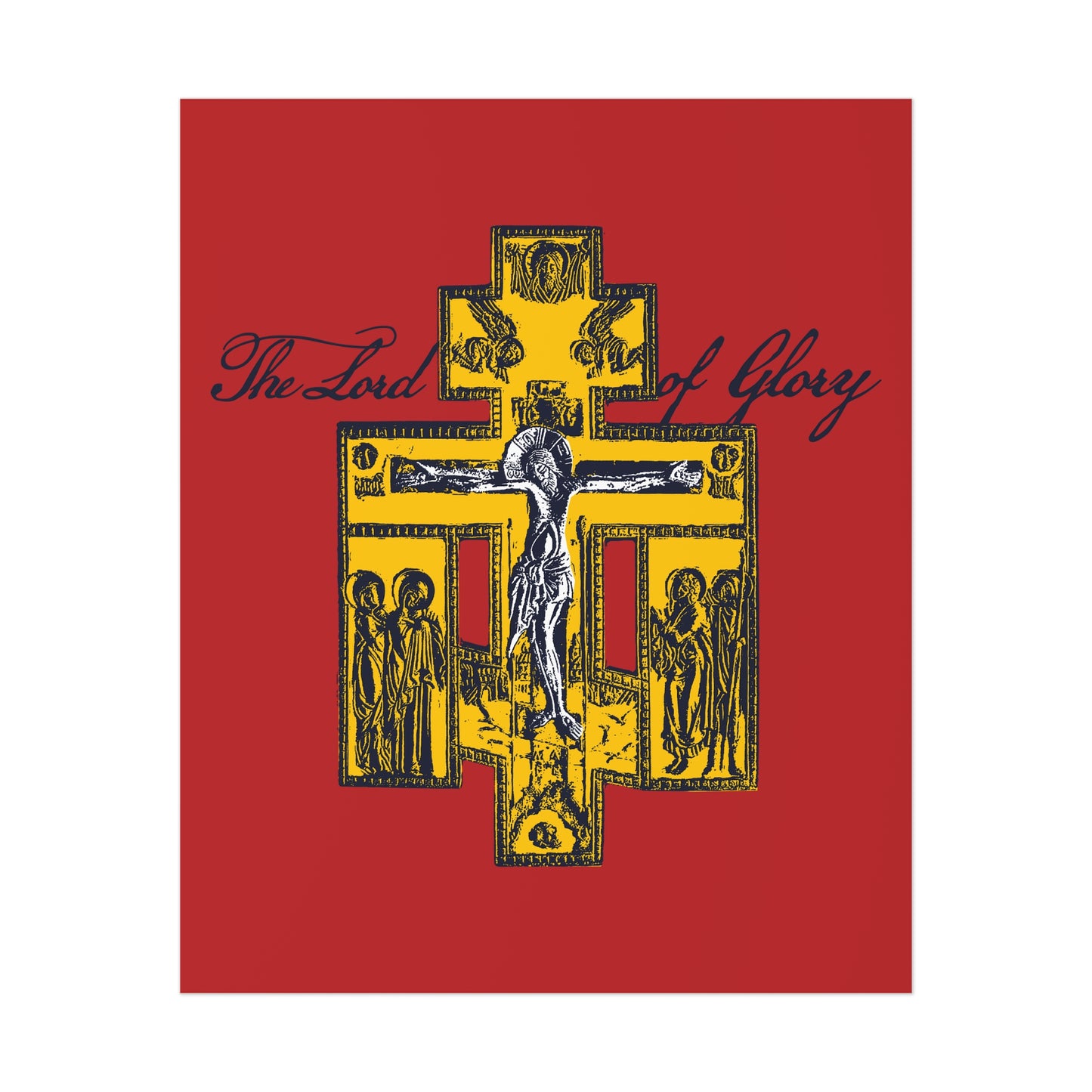 The Lord of Glory | Russian Golgotha Crucifix IconoGraphic (Red BG) | 1 Corinthians 2:8 | Orthodox Christian Art Poster