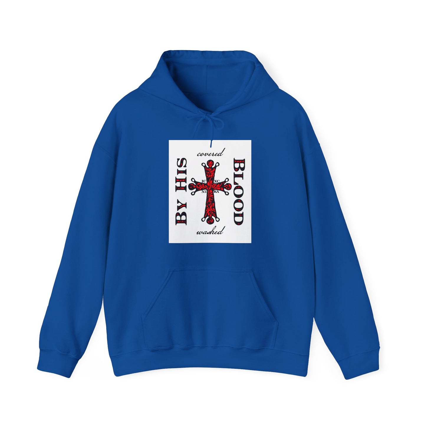 Washed/Covered By His Blood (1 John 1:7) | ICXC NIKA Ornate Red Orthodox Cross | Orthodox Christian Hoodie / Hooded Sweatshirt