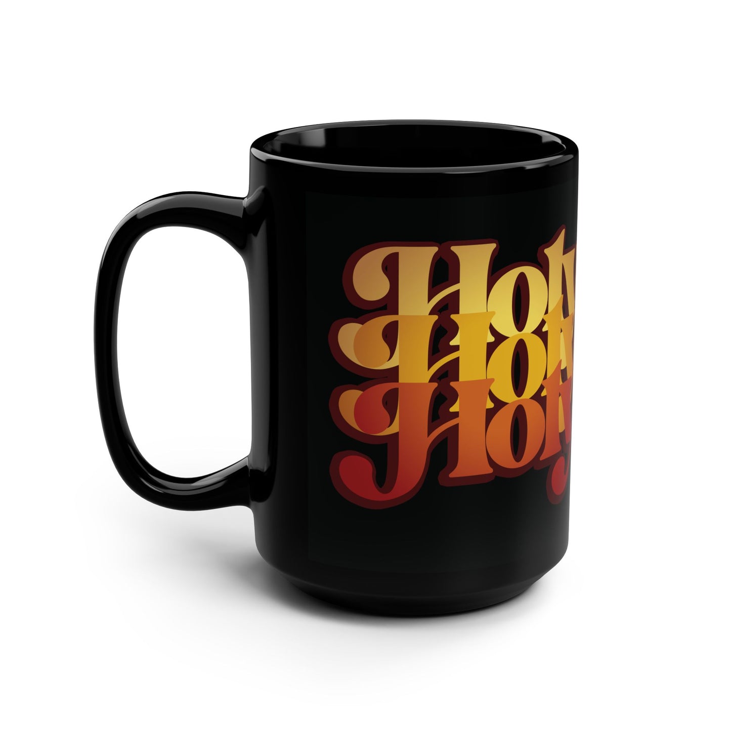 Black mug featuring “Holy Holy Holy” in bold 70s retro orange and yellow gradients—an eye-catching nod to Isaiah 6. Perfect for Orthodox Christians honoring the Lord with every sip.