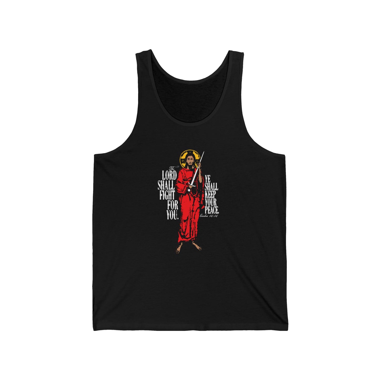 The Lord Shall Fight For You (Exodus 14:14) | Jesus Christ with Sword IconoGraphic | Orthodox Christian Jersey Tank Top