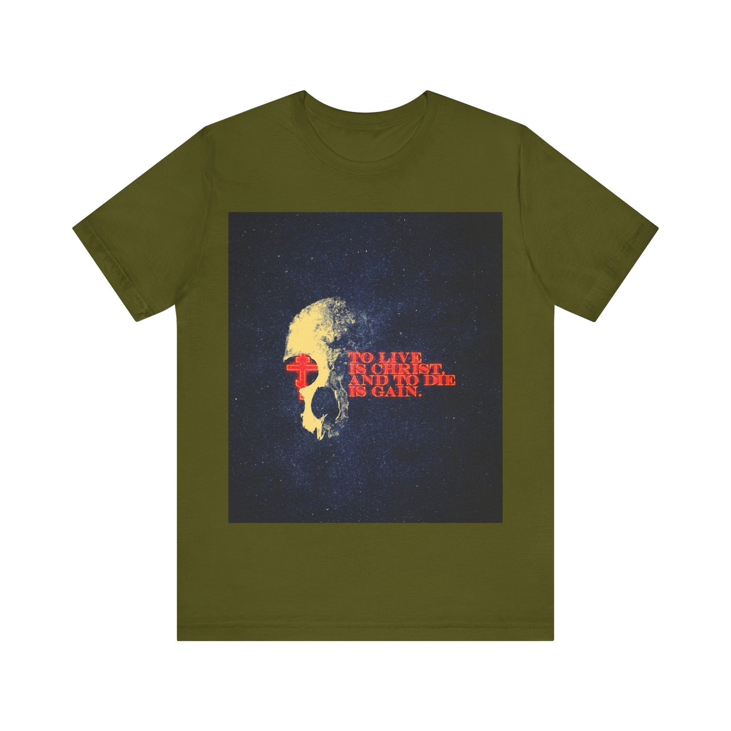 To Live is Christ and to Die is Gain | Phil 1:21 | Retro Texture | Glowing Letters and Cross with Skull | Orthodox Christian T-Shirt