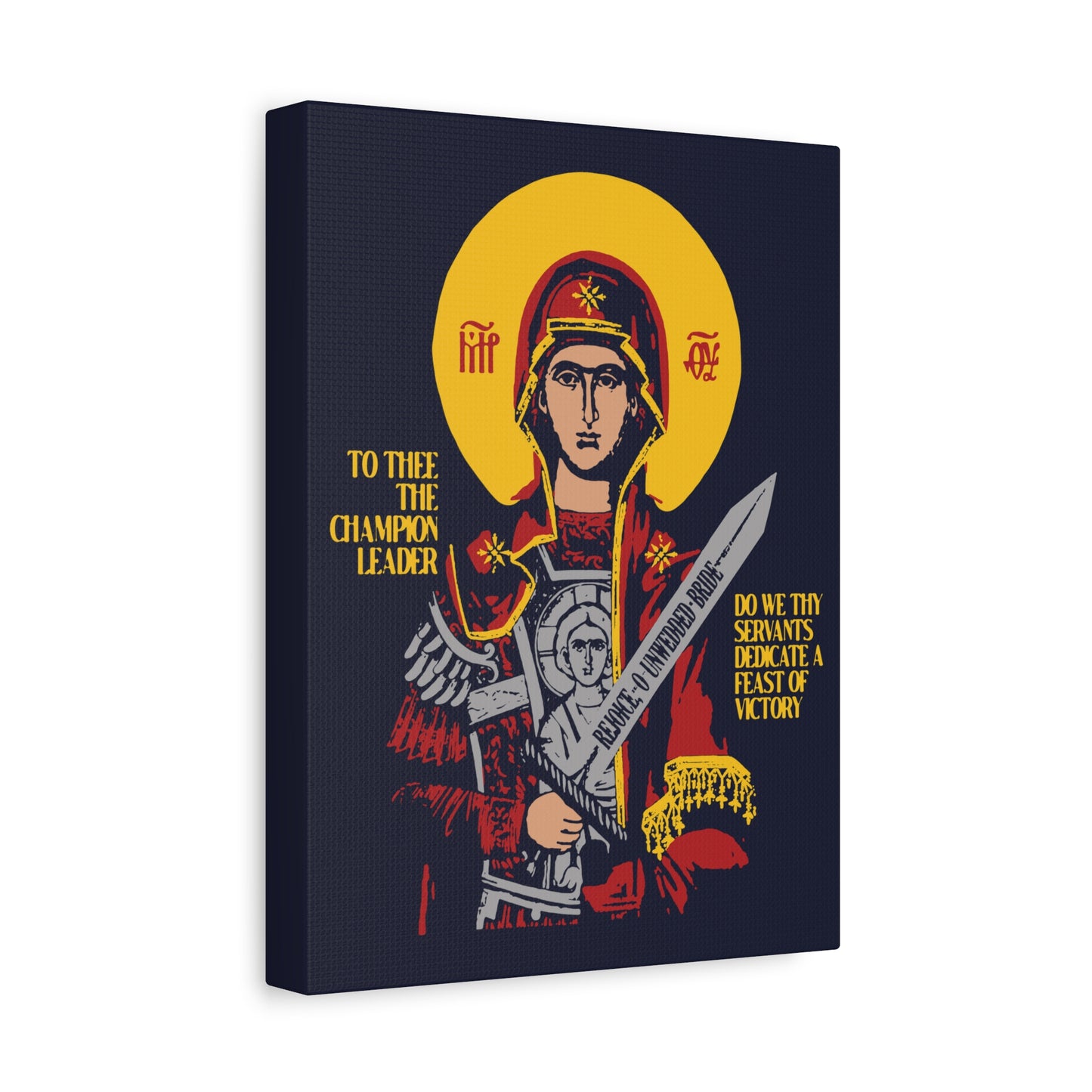To Thee the Champion Leader | Mother of God | Theotokos with Sword IconoGraphic | Orthodox Christian Canvas Art