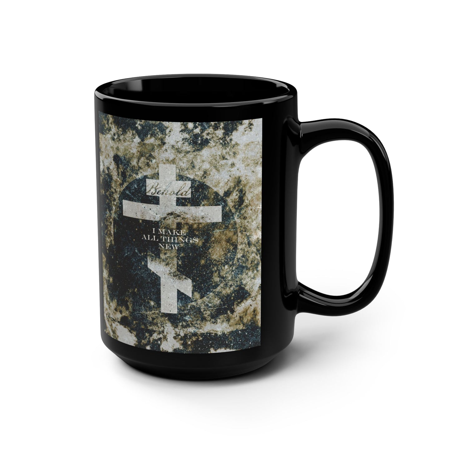 Behold, I Make All Things New | Revelation 21:5 | Cosmic Textured Orthodox Cross | Parousia | Orthodox Christian Black Mug