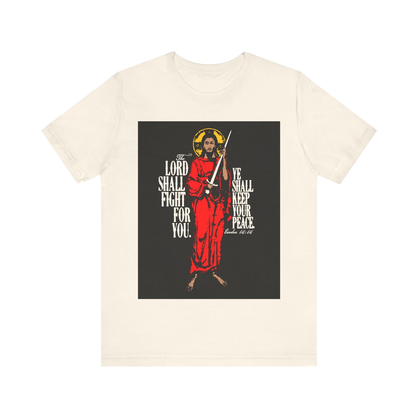 The Lord Shall Fight For You (Exodus 14:14) | Jesus Christ with Sword IconoGraphic | Orthodox Christian Cotton T-Shirt