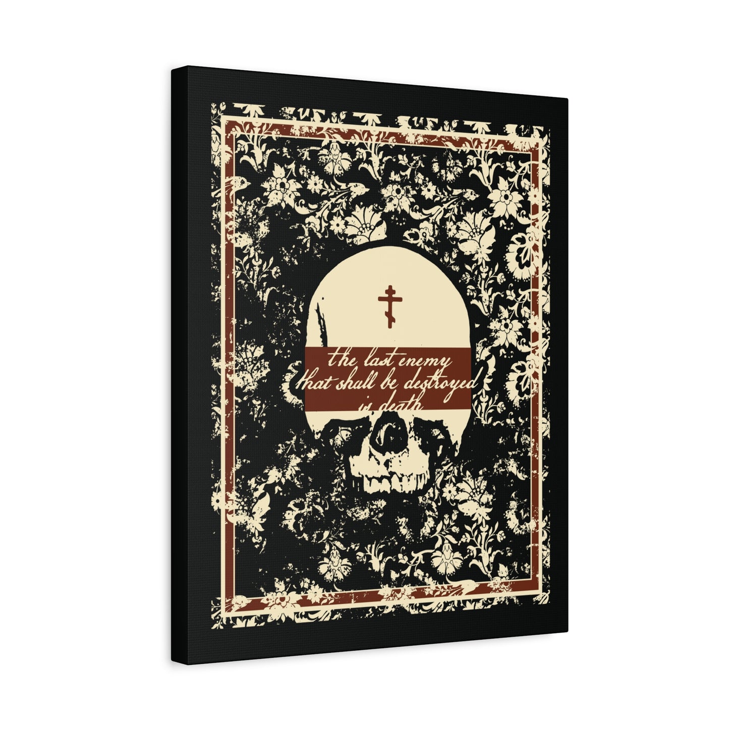 The Last Enemy That Shall Be Destroyed is Death (1 Cor 15:26) | Earthtone Skull and Floral Design | Resurrection | Orthodox Christian Canvas Art